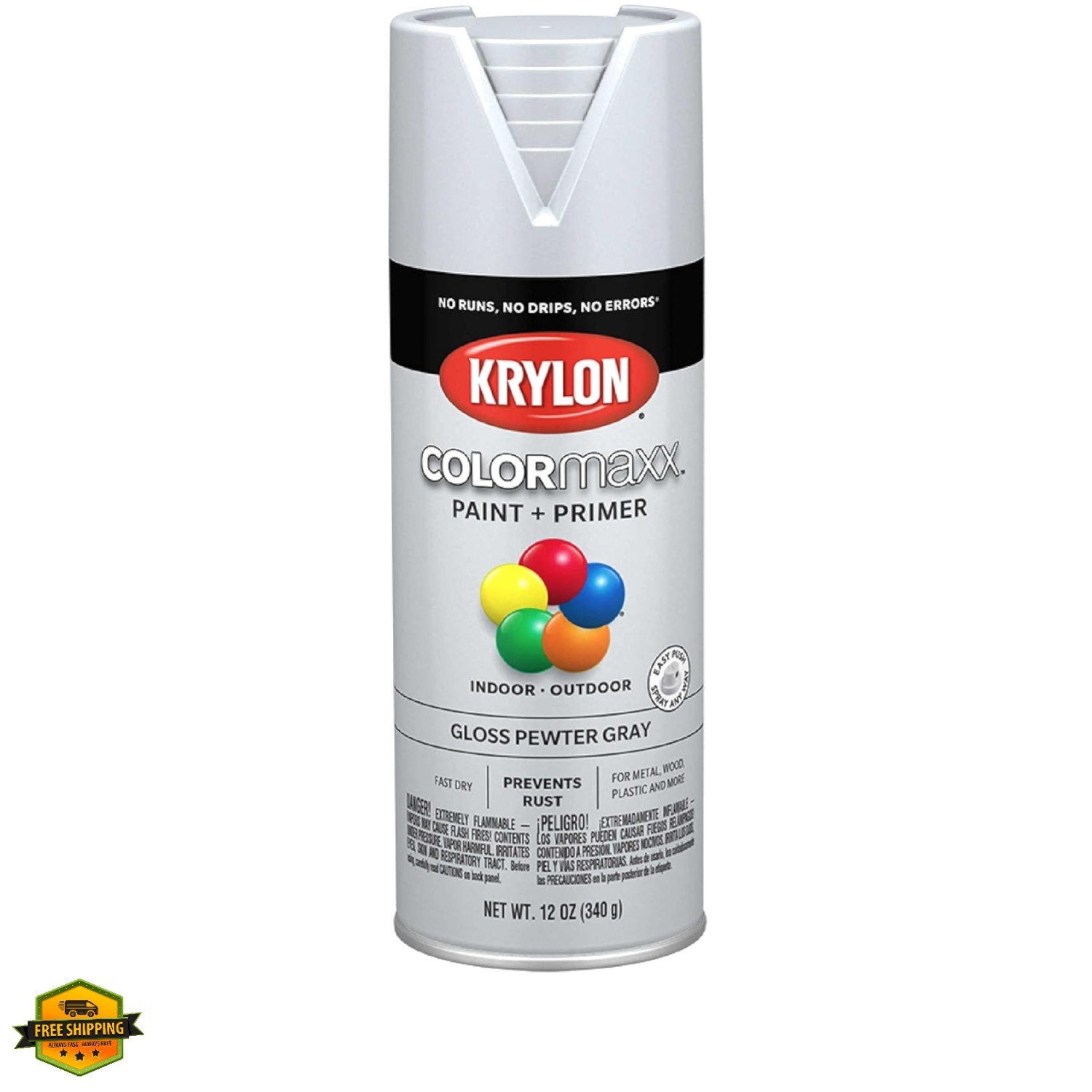 K0007 COLORmaxx Spray Paint and Primer for Indoor/Outdoor Use, Gloss Pewter G…
