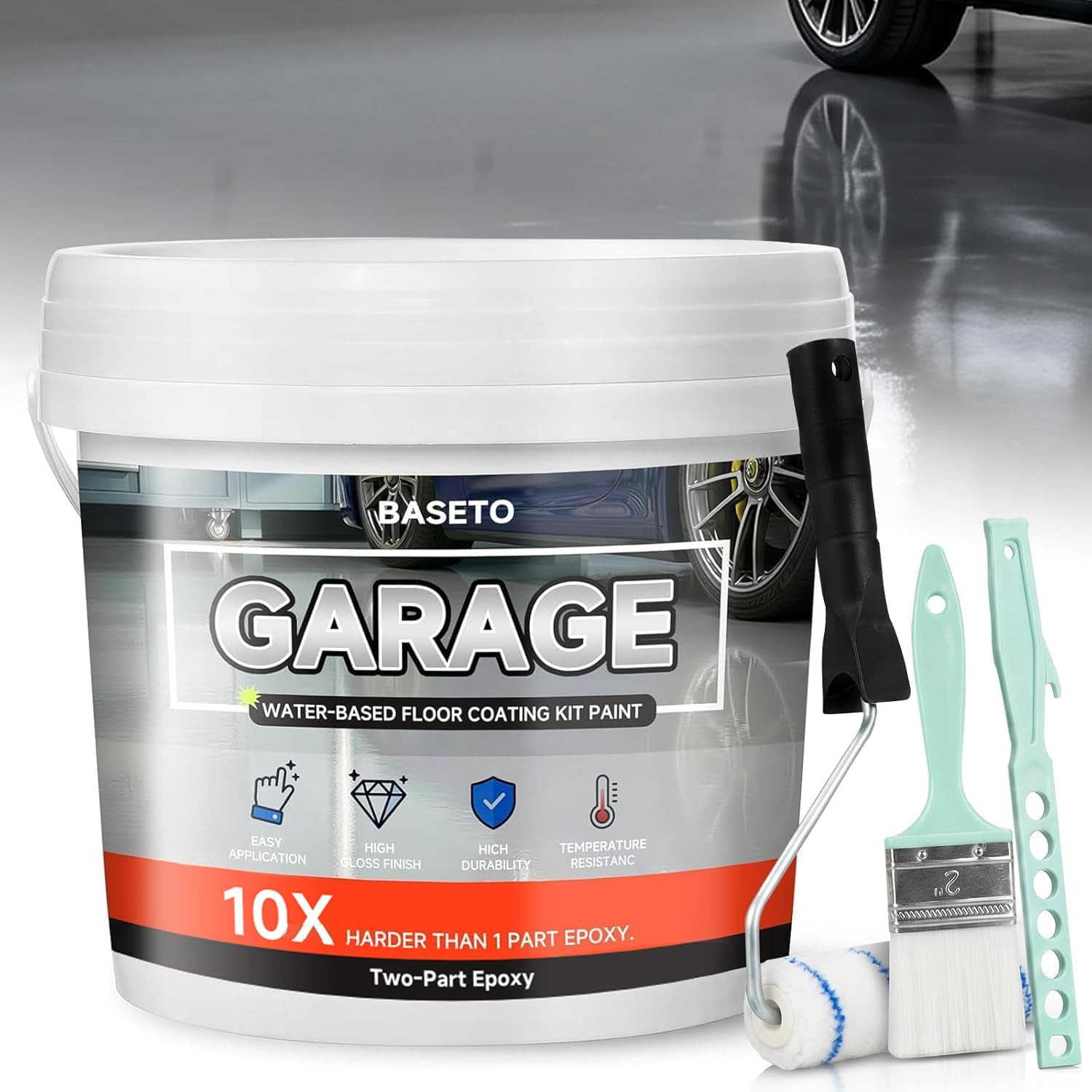 2K Epoxy Garage Floor Coating Kit Light Gray Concrete Paint With Tools 2Kg