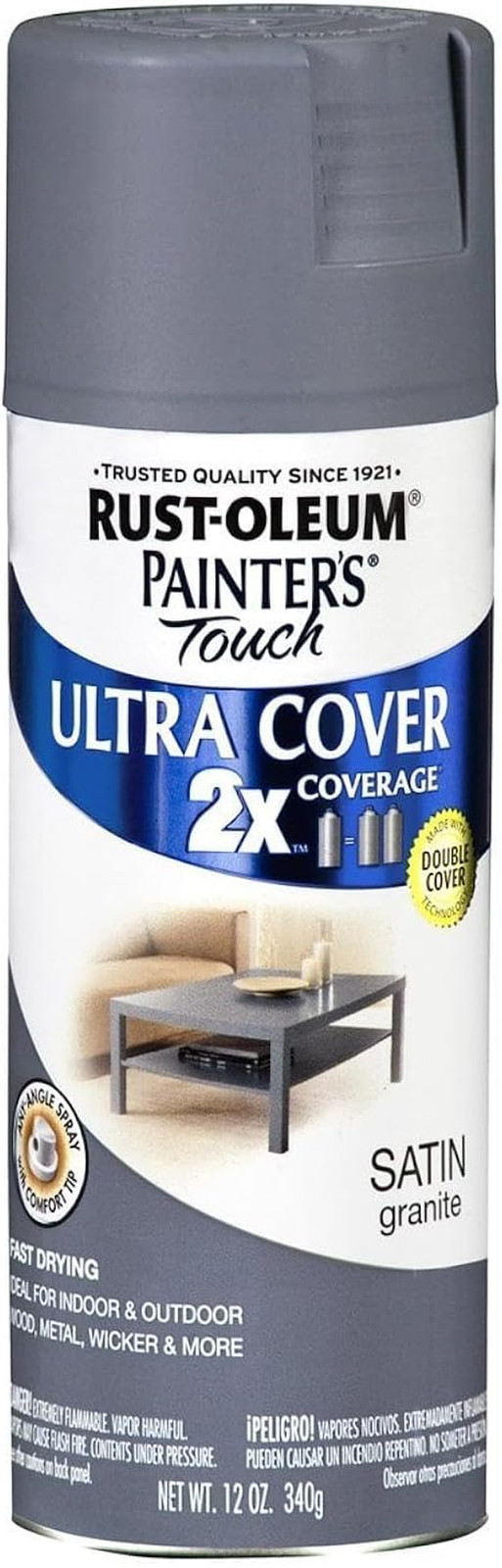 334069 Painter’S Touch 2X Ultra Cover Spray Paint, 12 Oz, Satin Granite