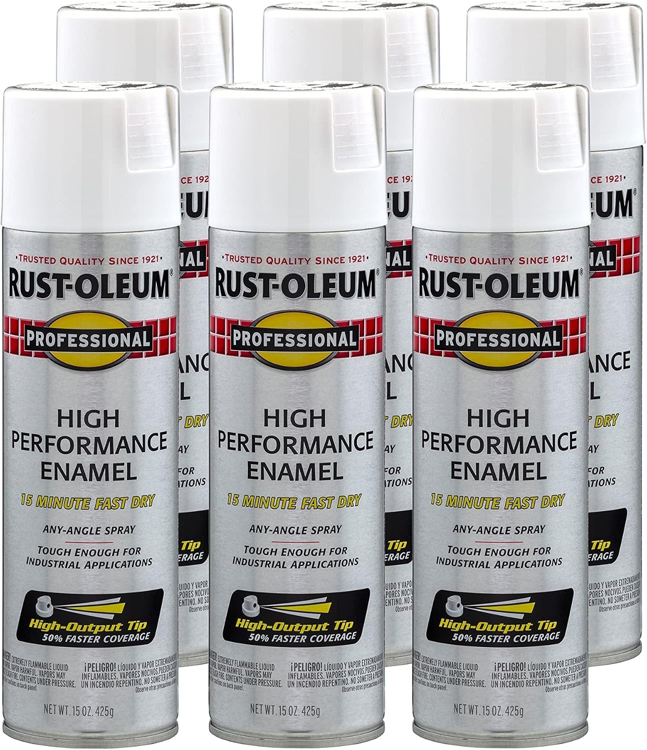 Professional Flat White Enamel Spray Paint – Rust Resistant, 15 oz, Pack of 6