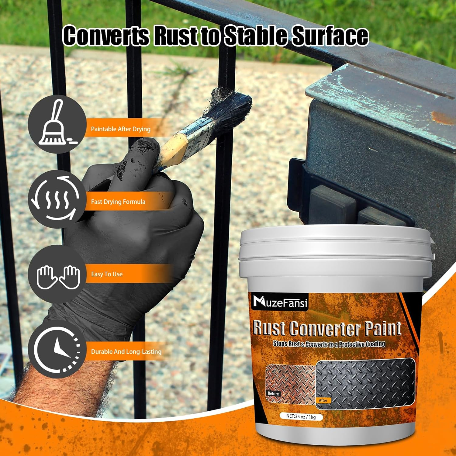 2-in-1 Rust Converter & Metal Primer – Stops Rust, Paint Over Rusted Metal, Anti