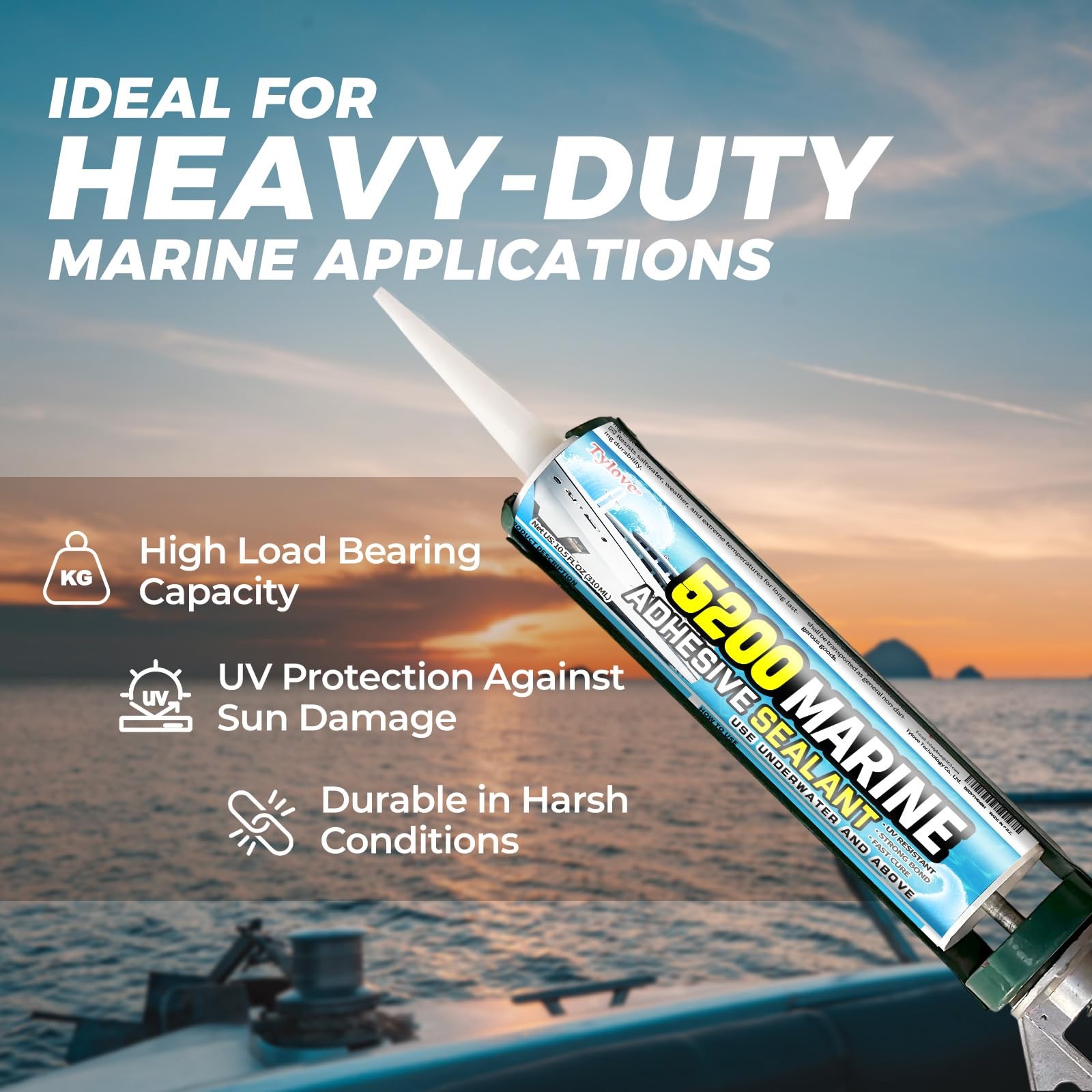 5200 Marine Sealant for Boats & RVs-Fast-Cure (30 Mins), Waterproof, WHITE 1A