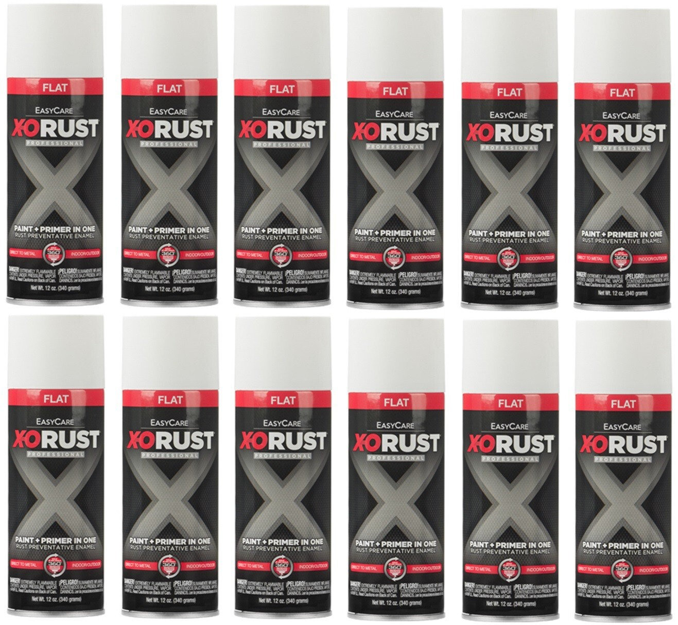 X-O Rust XOP30-AER Flat White Anti-Rust Enamel Spray Paint + Primer – 12 Pack