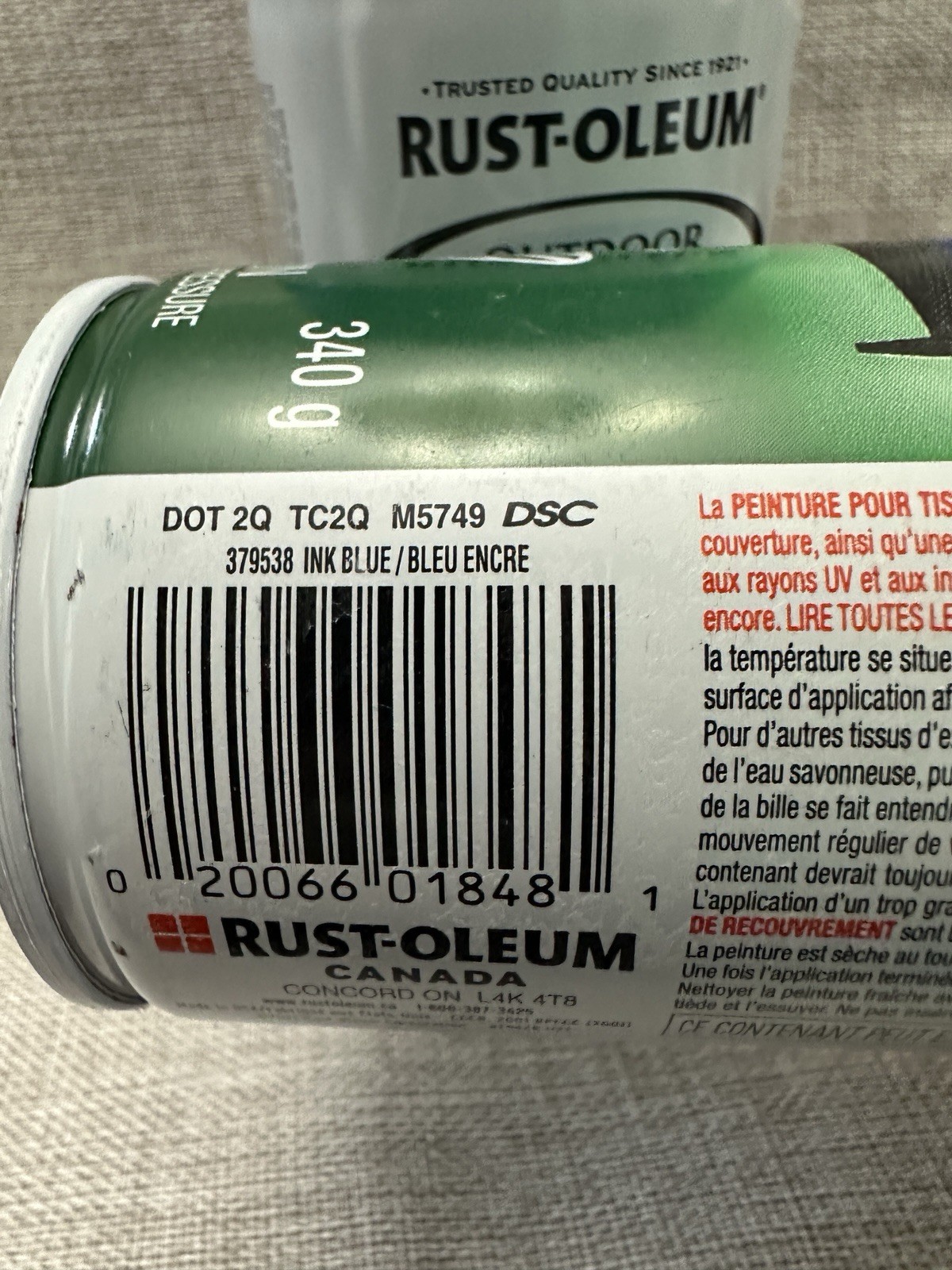2 Cans Rust-Oleum Ink Blue Outdoor Fabric Paint 379538 UV Resistant Soft Feel