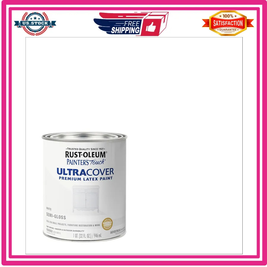 Rust-Oleum Painter’s Touch Semi-Gloss White Latex Paint Interior Exterior Quart