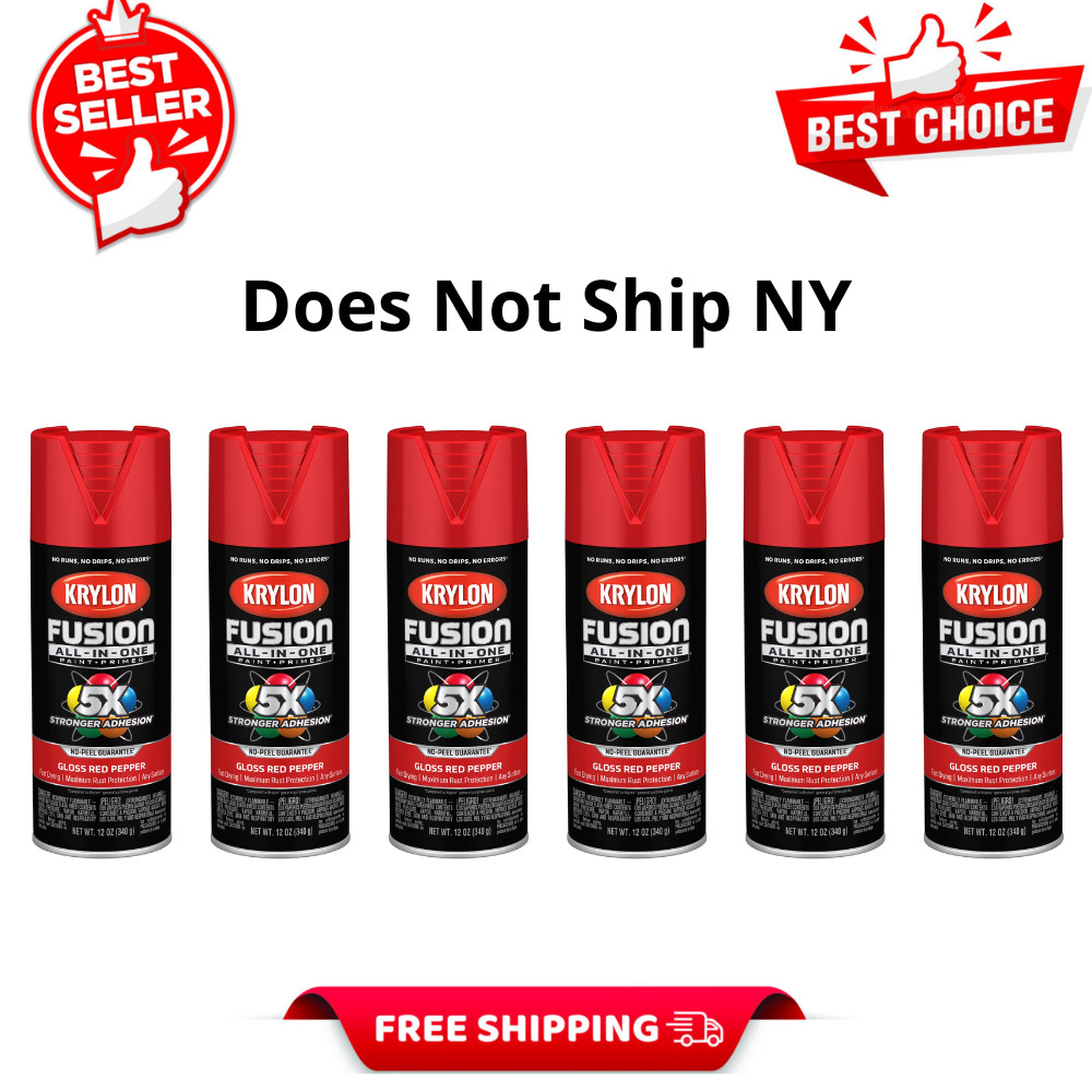 6Pack Krylon Fusion All-in-One Spray Paint Gloss Red Pepper 12oz, Plastic, Metal