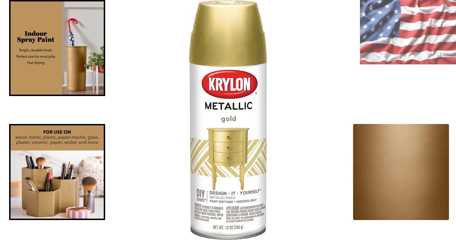 12 oz Metallic Gold Spray Paint – Quick Dry Indoor Use for Crafts & Furniture