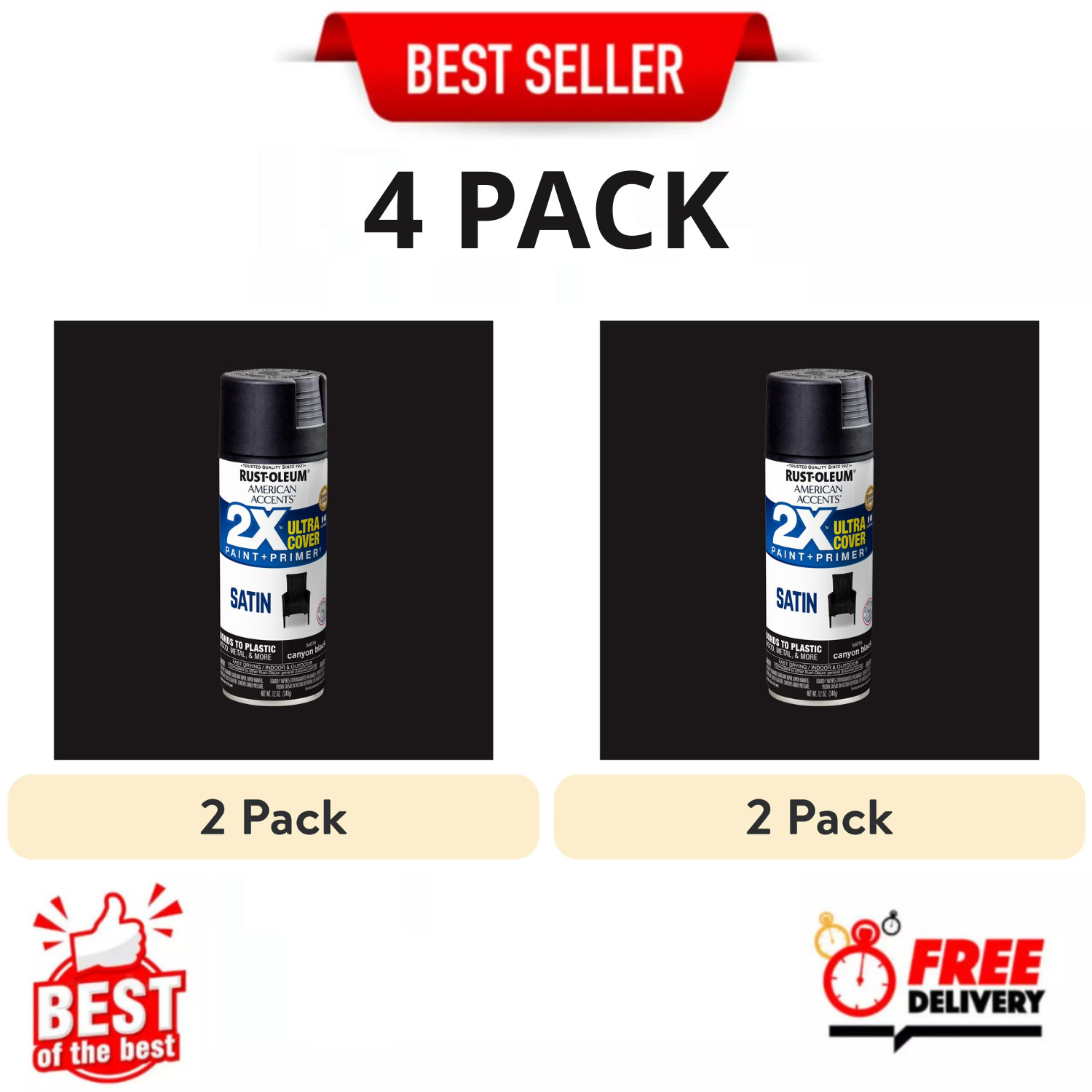 Rust-Oleum 2X Ultra Cover Satin Canyon Black Spray Paint 12oz 4 Pack