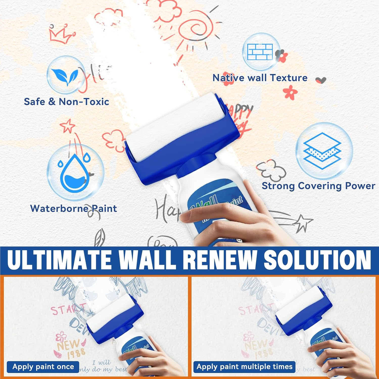 White Paint 17.64Oz, Quick Drying Water Based and Low Odor Walls Repair Roller B