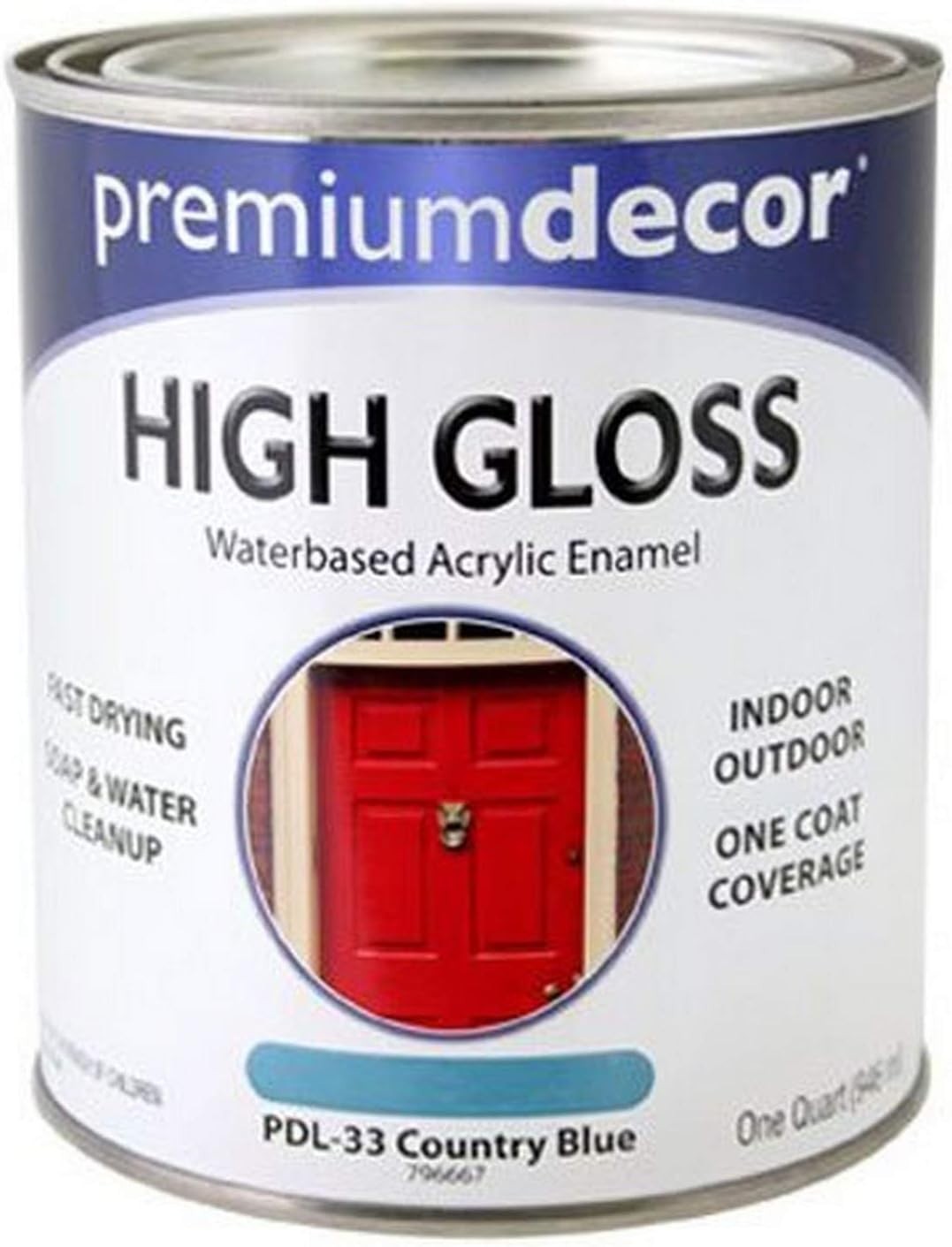 Premium Decor High Gloss Waterbased Acrylic Enamel PDL-33 Country Blue 1 QT