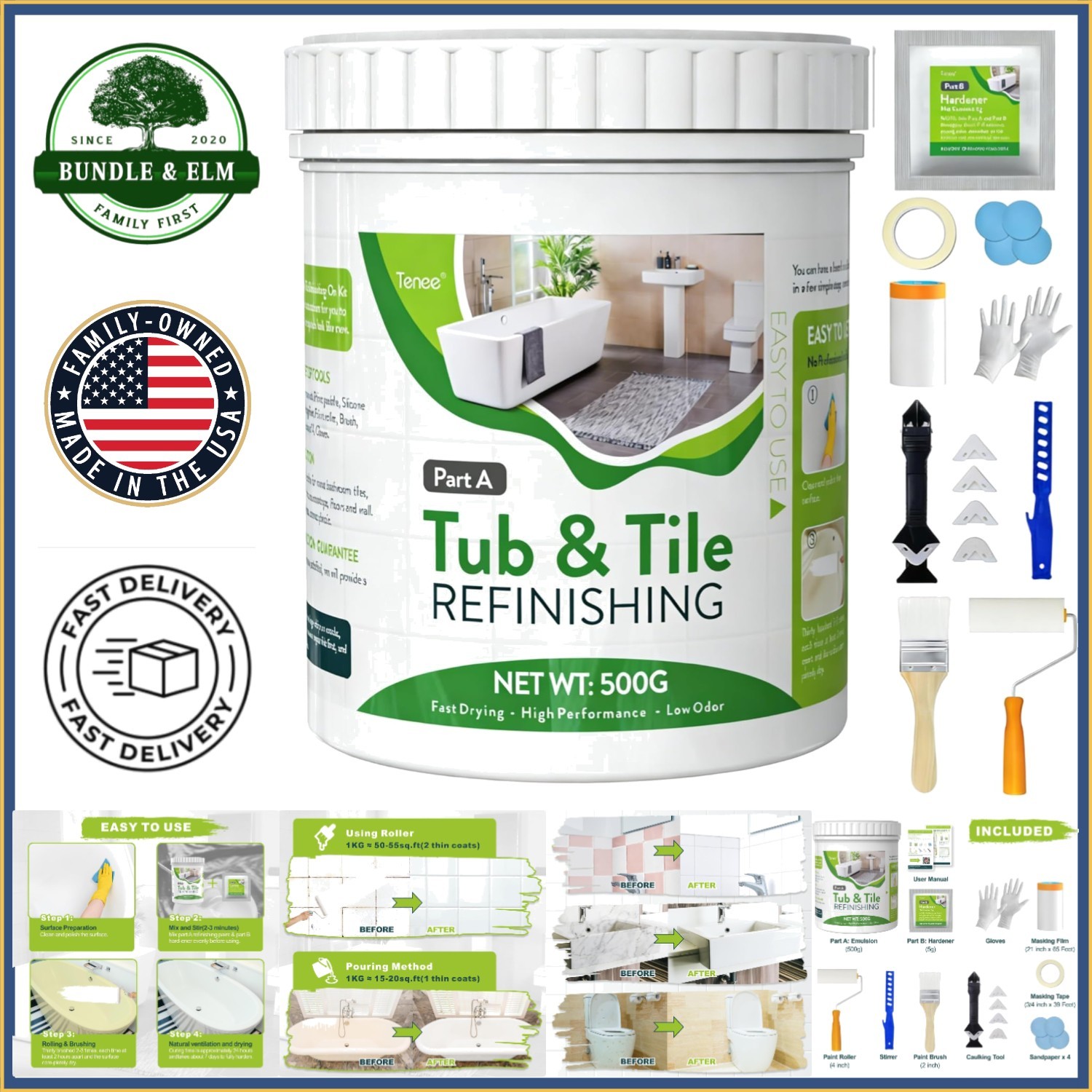All-in-One Bathtub Refinishing Kit, 17oz Paint with Essential Tools Included