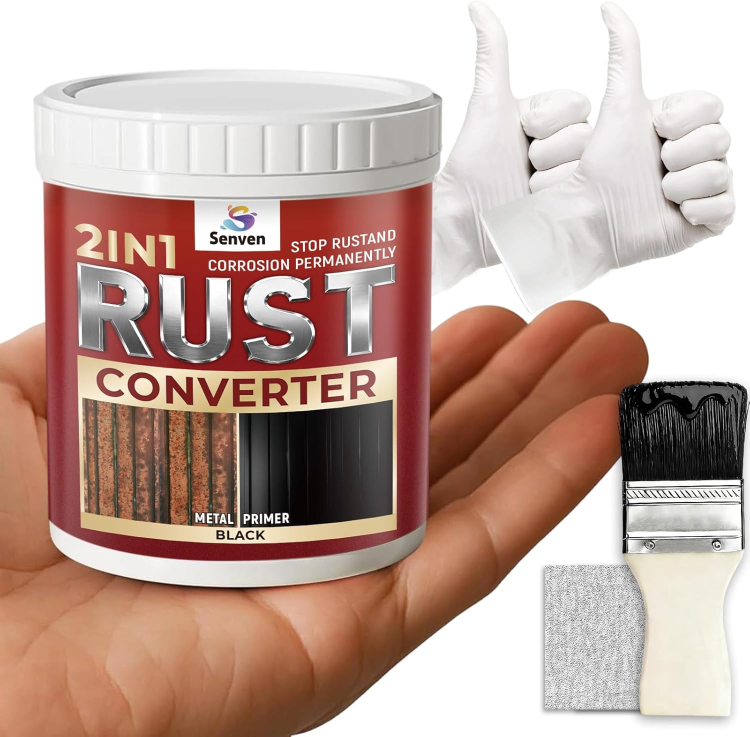 2 in 1 Rust Converter & Metal Primer 5 oz Black Rust Reformer Paint for Metal, T