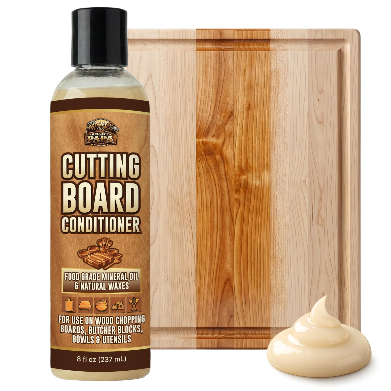 Project Papa Cutting Board Conditioner – Food 8 Fl Oz (Pack of 1), Natural