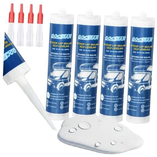 2026 Version RV Roof Sealant 4 Pack, Self-Leveling Lap Sealant White, 4-Pack