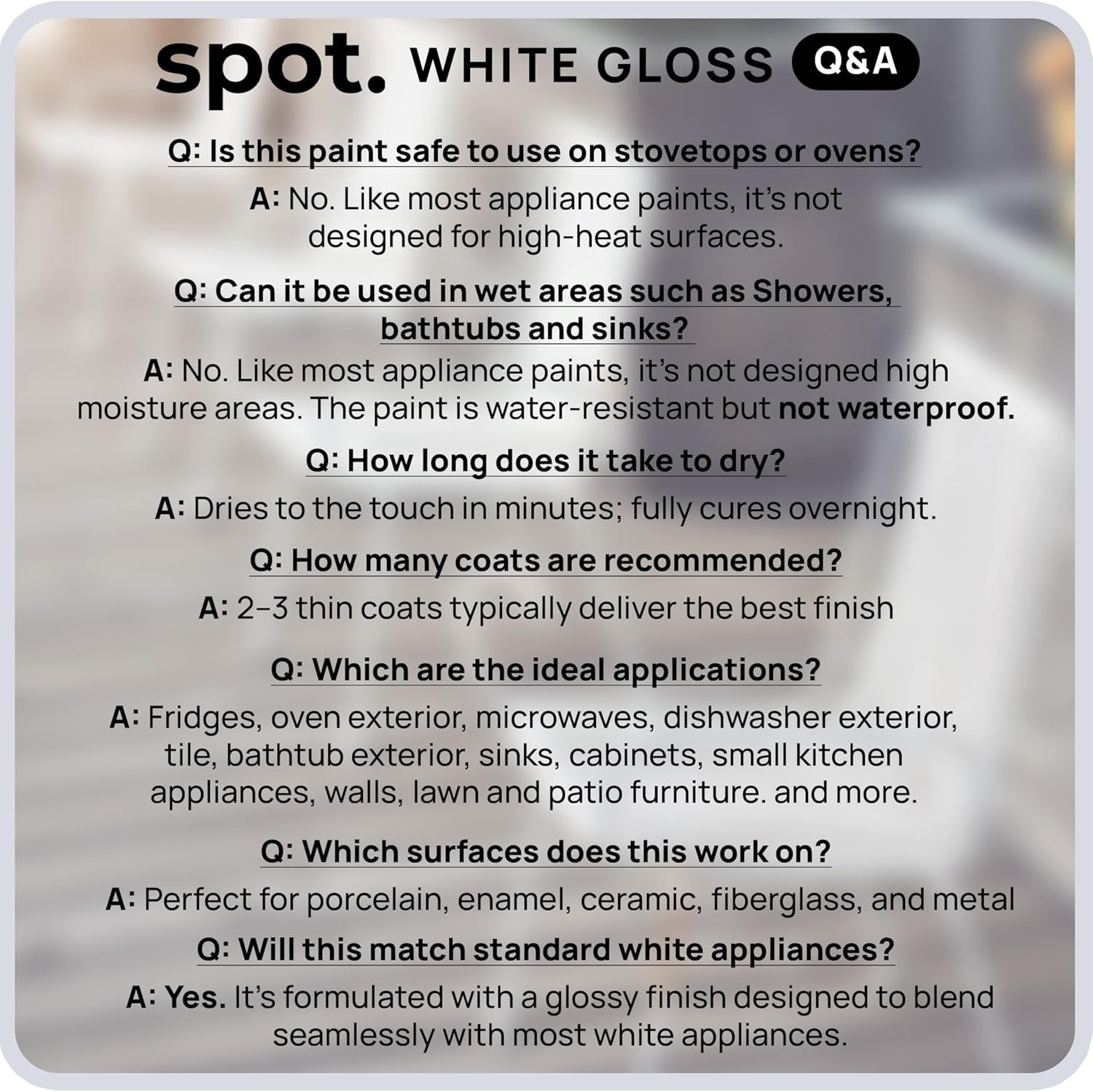 Spot. High-Gloss White Touch up Paint – Porcelain and Appliance Repair for Chips
