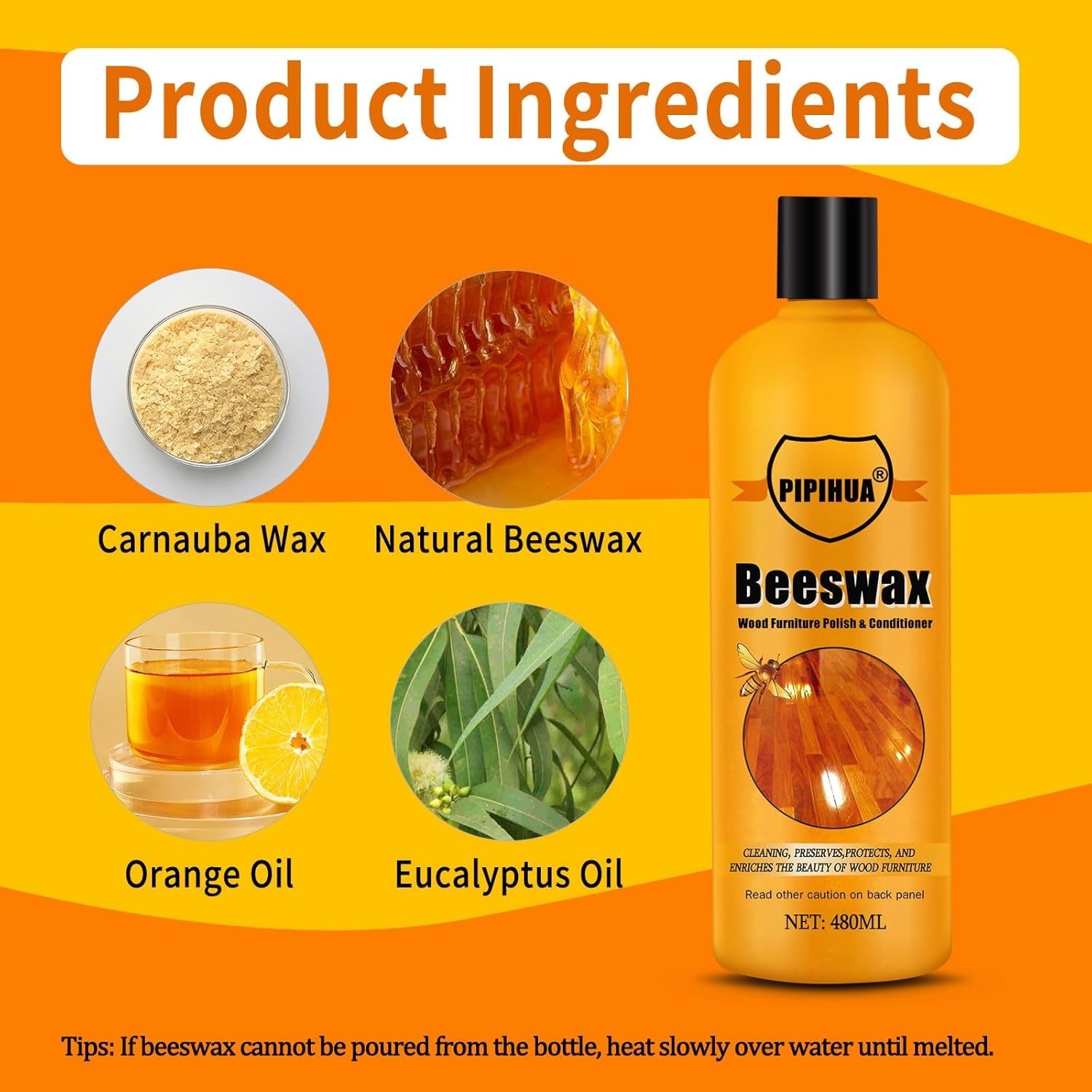 Natural Beeswax Polish & Conditioner – Eco-Friendly Wood Restorer 16.23 Fl Oz