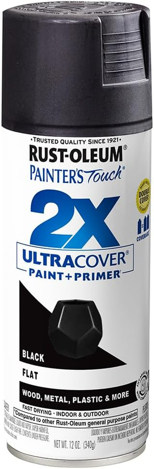 334020 Painter’S Touch 2X Ultra Cover Spray Paint, 12 Oz, Flat Black