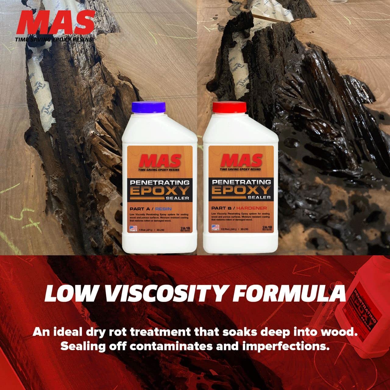 MAS Epoxies Wood Stabilizer – Two-Part Epoxy Sealer for Rot Repair and Restor…