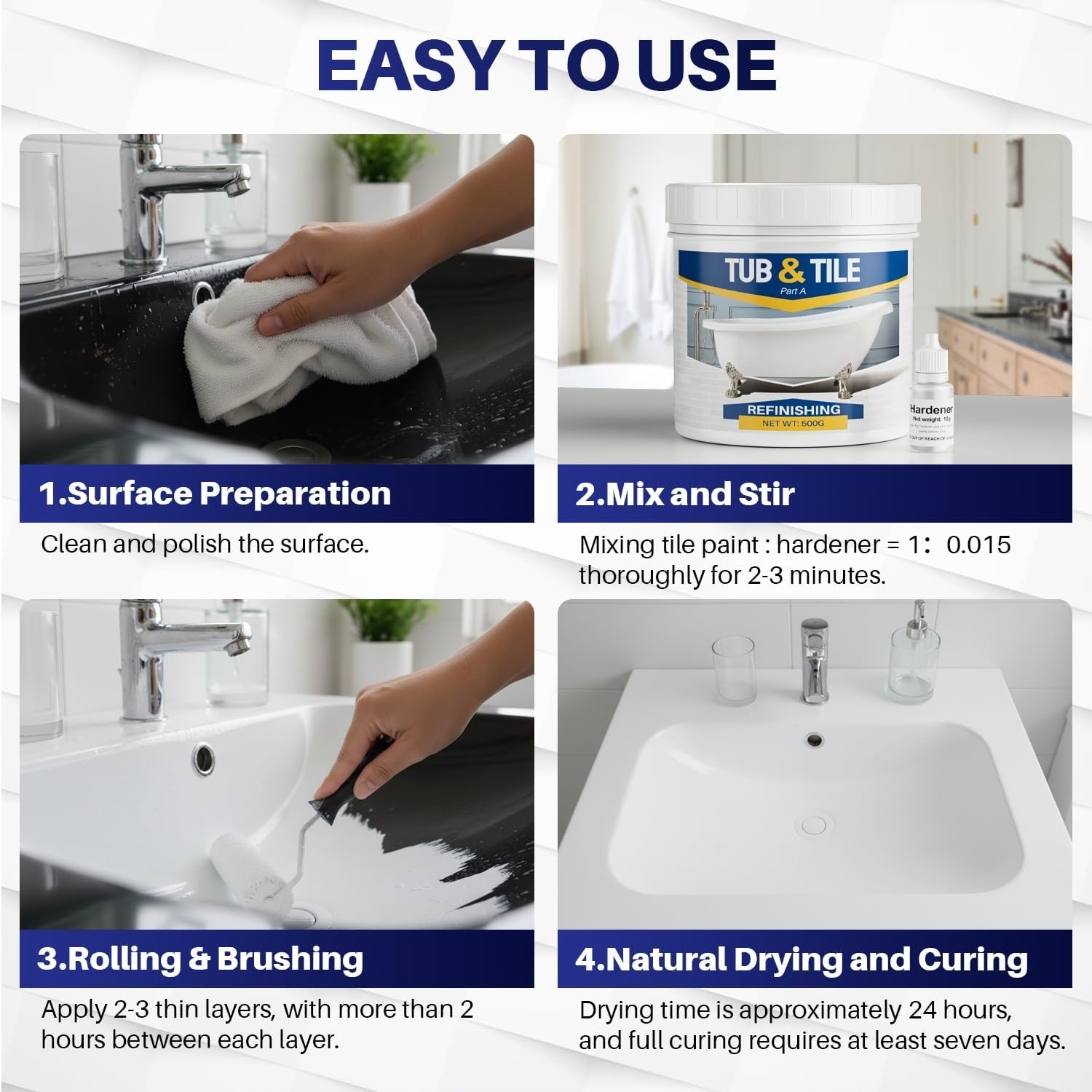 Tub and Tile Refinishing Kit, 10.6Oz Bathtub Refinishing Kit with Tools, DIY Tub