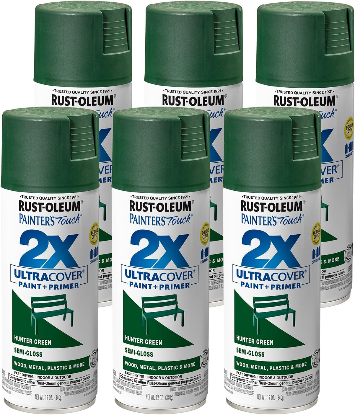 249853-6PK Painter’S Touch 2X Ultra Cover Spray Paint, 12 Oz, Semi-Gloss Hunter