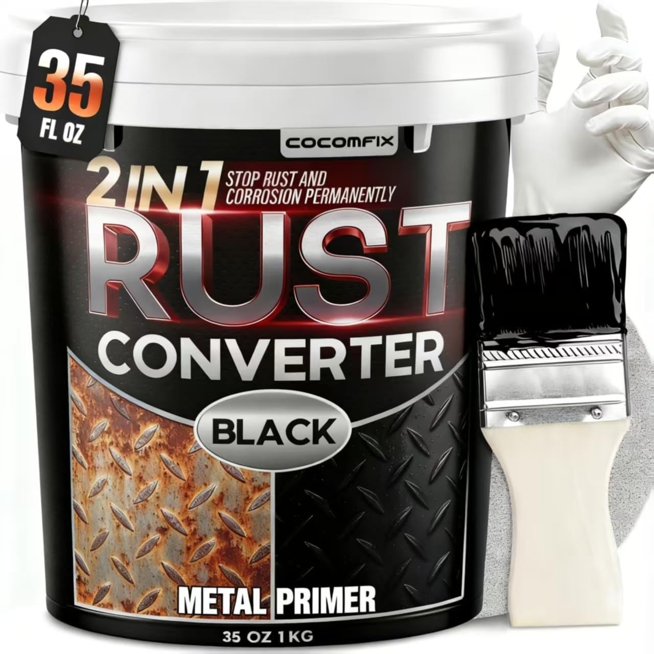 Ultra 2-in-1 Rust Converter Paint & Metal Primer, 35 oz Heat-Stable Rust Refo…