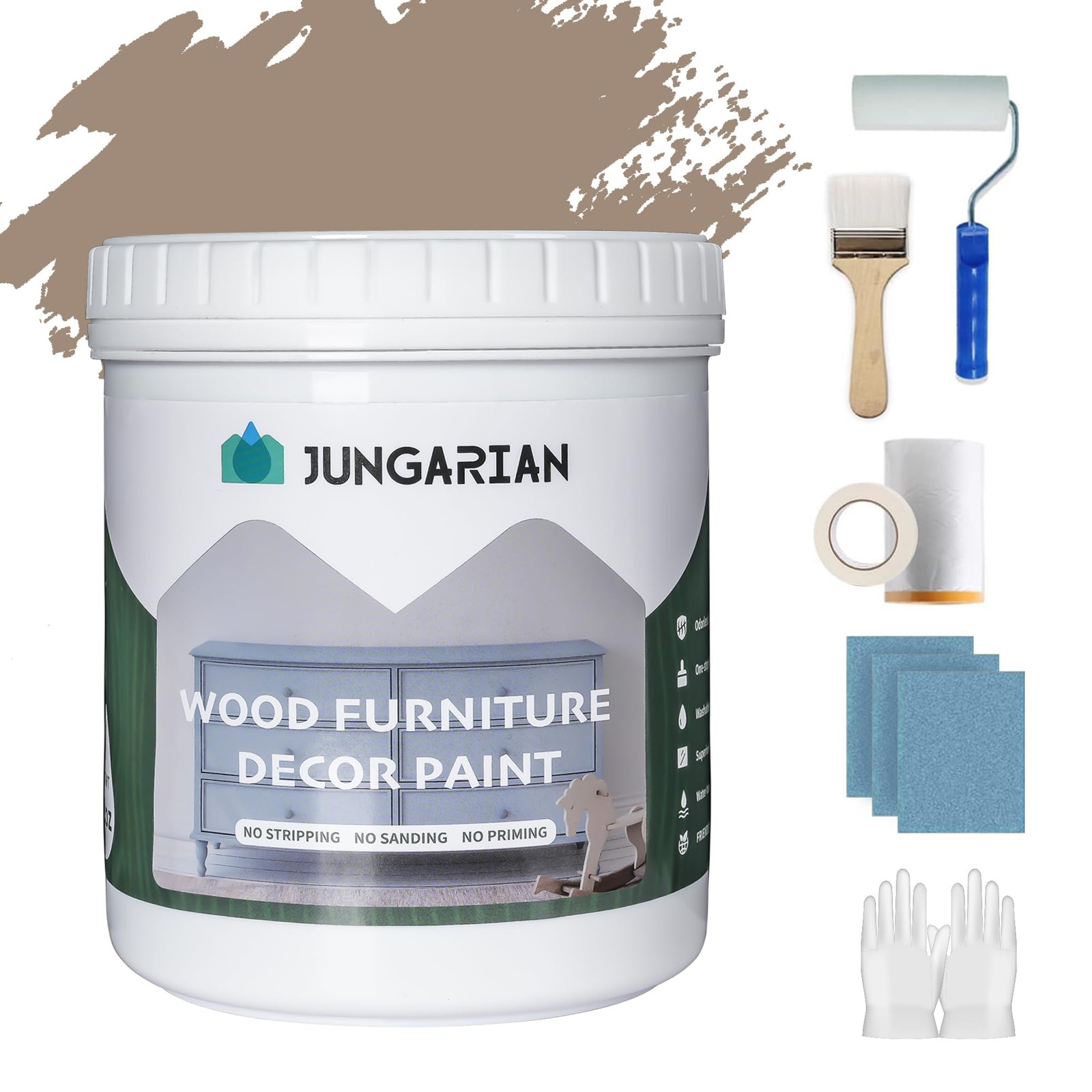 Jungarian Furniture Paint Kit 16oz with Tools – Water-based & Low Odor All-in-On