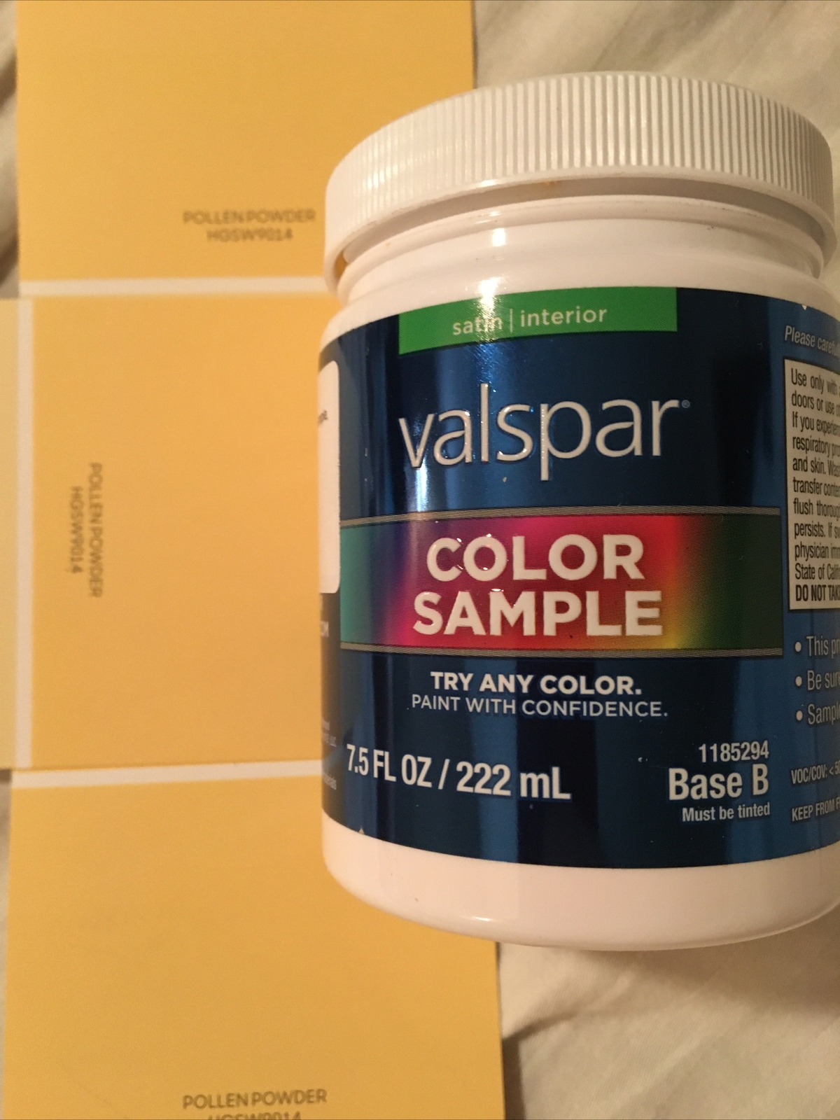 VALSPAR Color Sample POLLEN POWDER Base A Interior Satin 7.75 Fl Oz, Mixed Paint