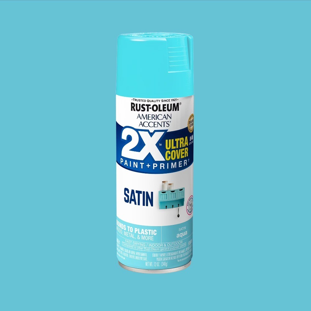 Aqua, American Accents 2X Ultra Cover Satin Spray Paint-327915, 12 oz