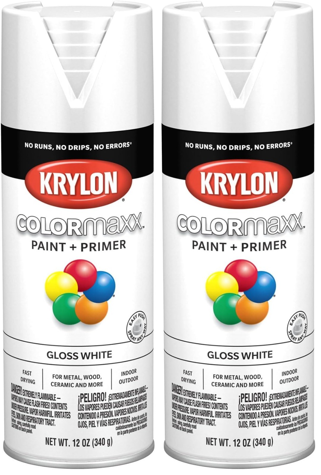 Gloss White Spray Paint & Primer for Indoor/Outdoor Use – 12 Oz, Pack of 2