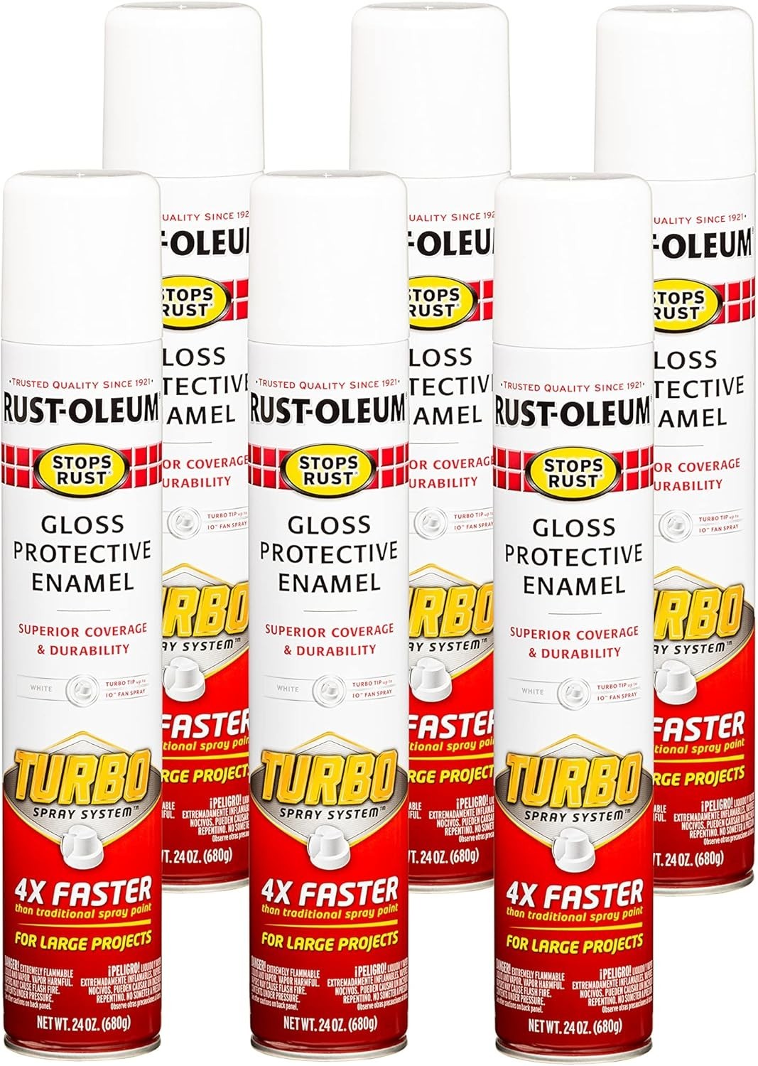 6 Pack Rust Oleum Stops Rust Turbo Spray Paint Gloss White 24 oz Automotive