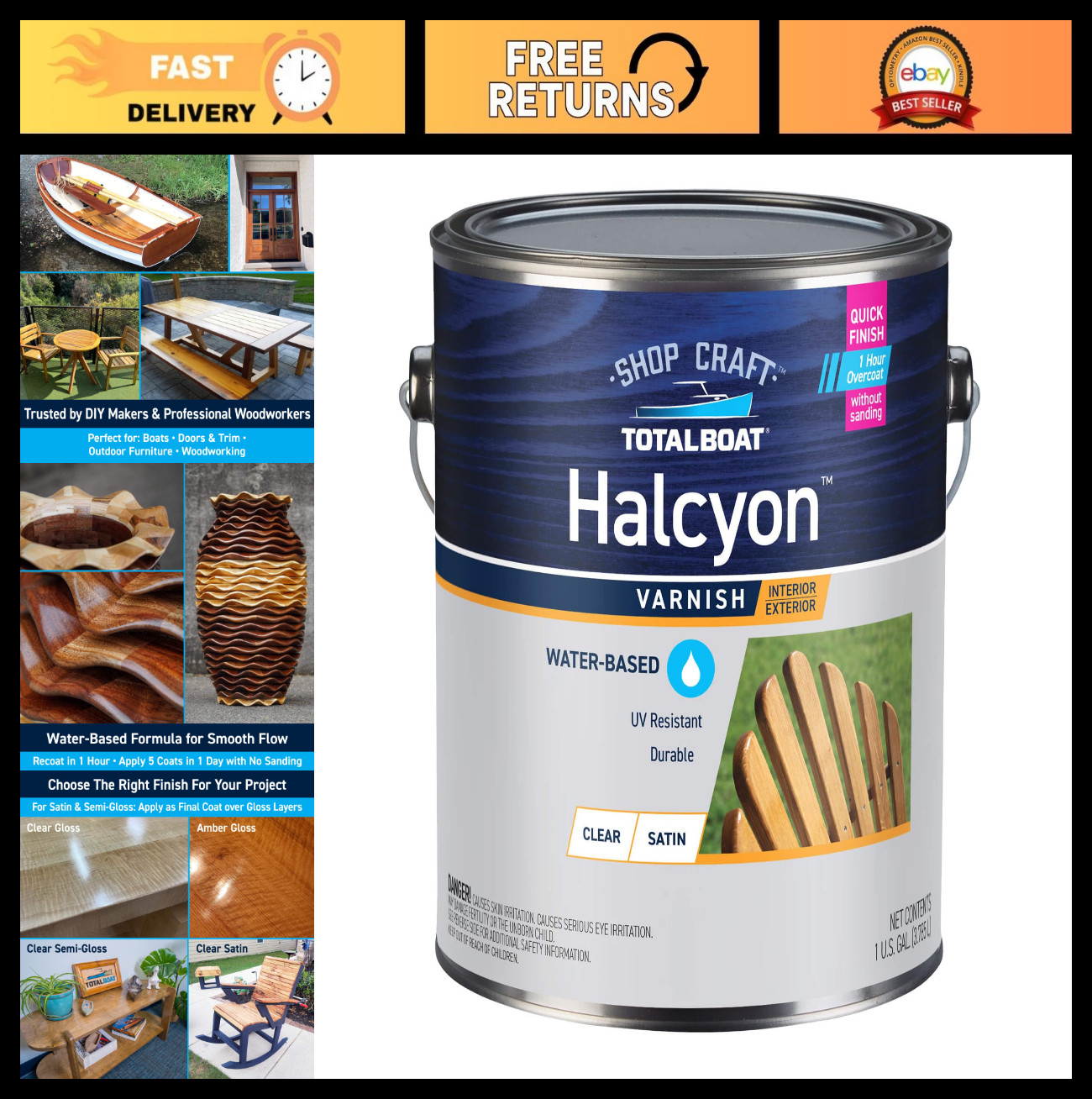 Water-Based Marine Varnish | Fast-Drying Polyurethane Finish for Boats & Wood |
