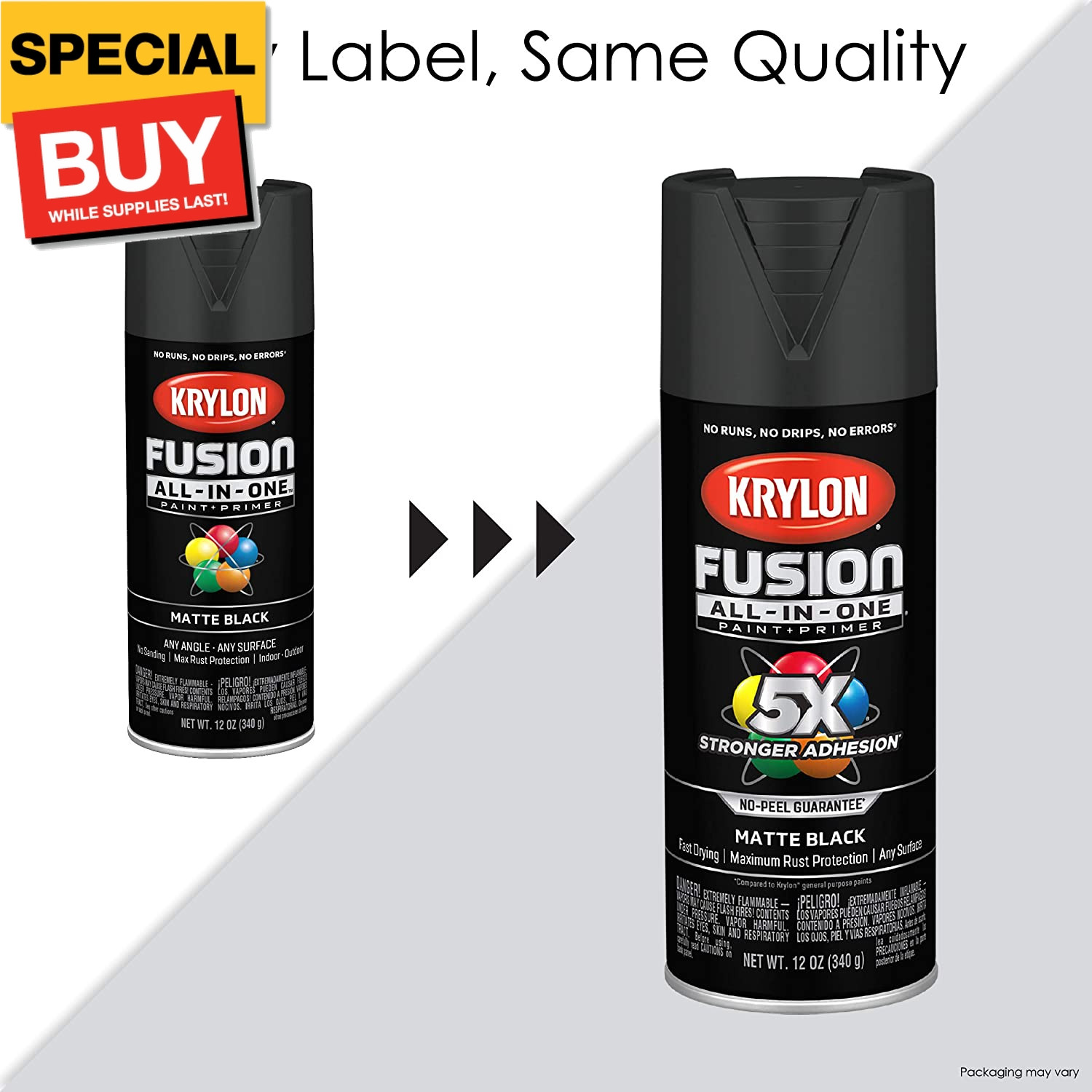 12 oz K02754007 Black Fusion All-In-One Paint & Primer Spray Paint, Matte