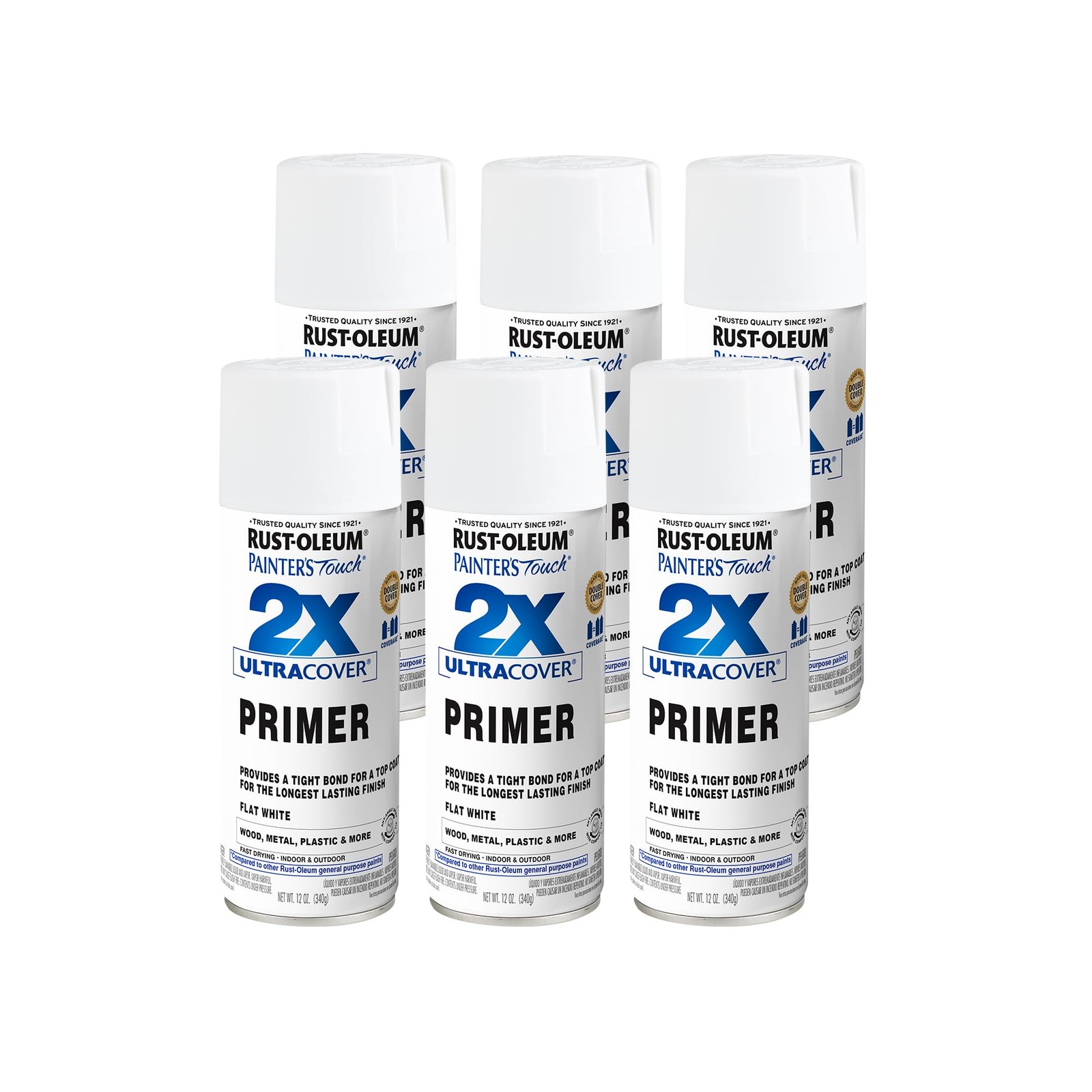 Flat White Primer Spray Paint 12 Ounce Pack Of 6 Interior Exterior Use