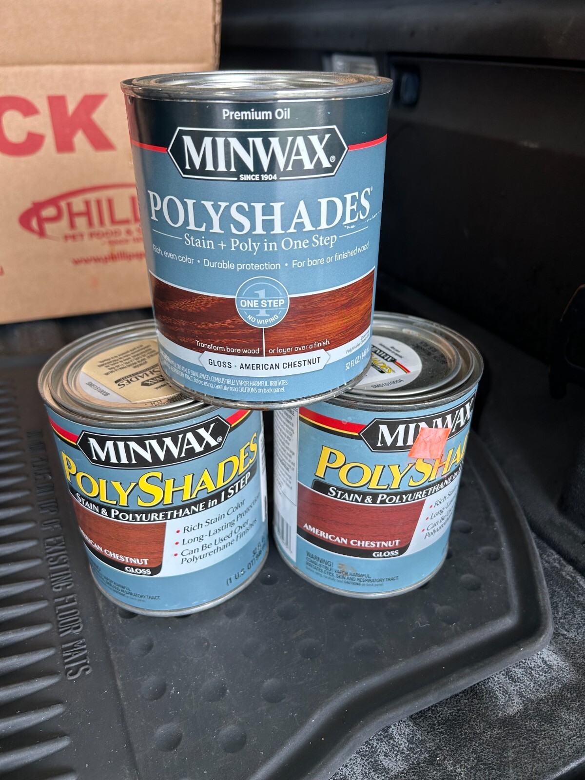 NOS 3-pack 1-quart Minwax Polyshades AMERICAN CHESTNUT GLOSS Stain Polyurethane