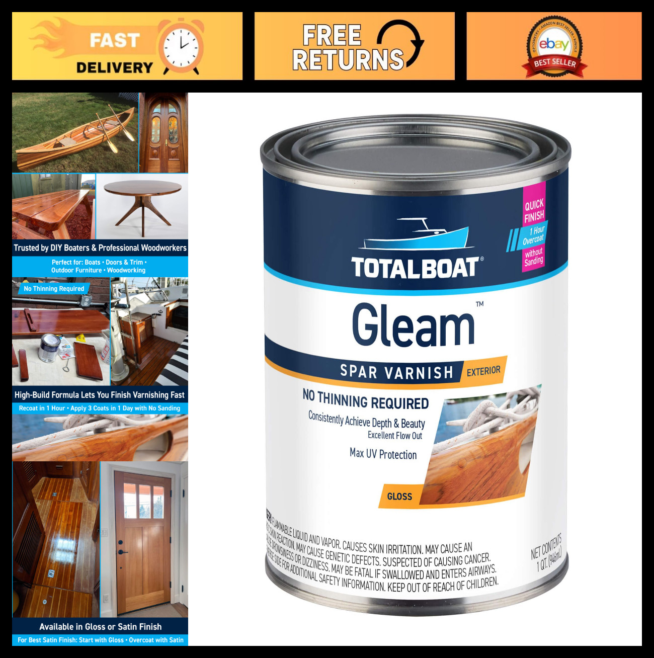 Marine Spar Varnish – Gloss & Satin Polyurethane Finish for Wood, Boats, Outdoor