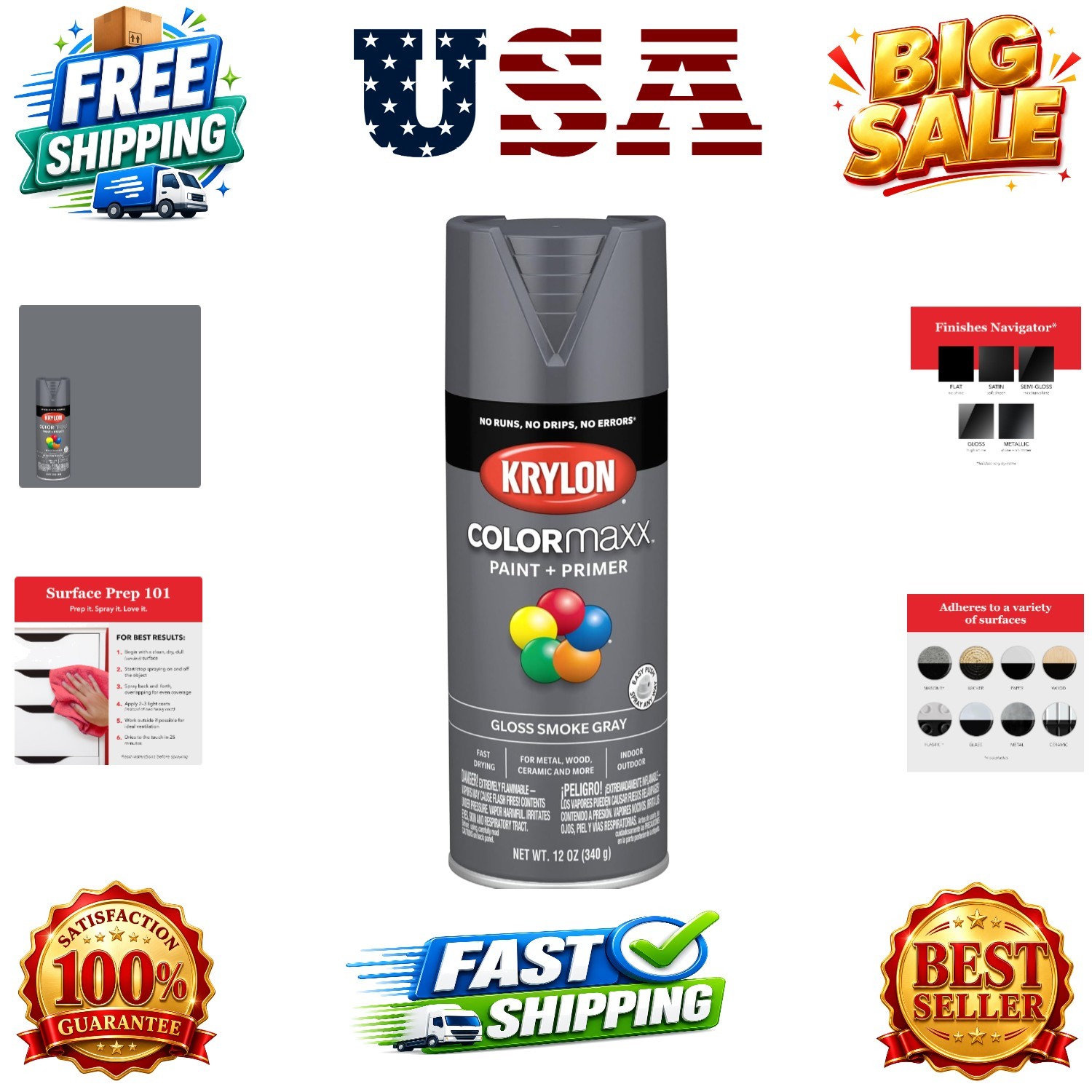 ColorMaxx 12 Oz. Gloss Spray Paint, Smoke Gray – 1 Each