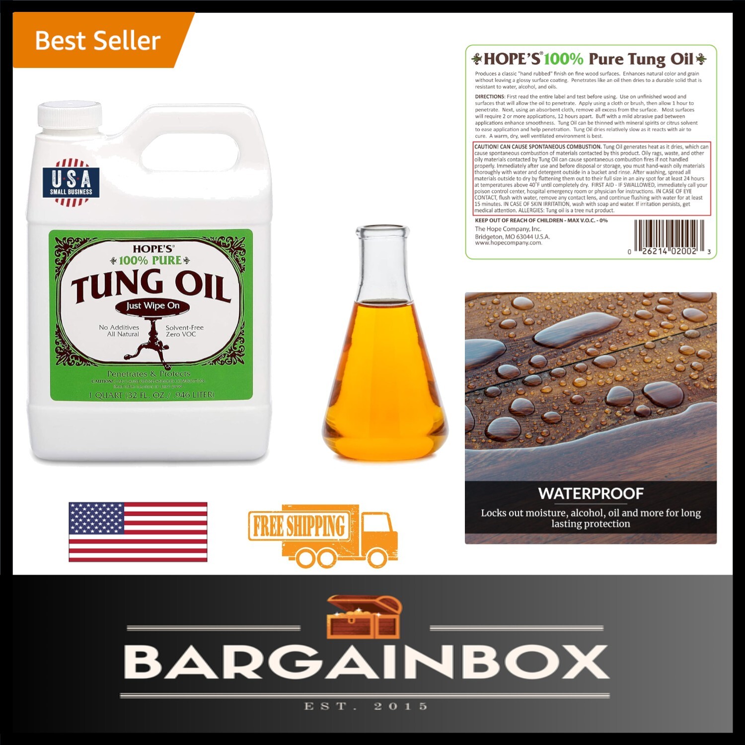 Natural 100% Pure Tung Oil – Waterproof Finish for Indoor & Outdoor Use