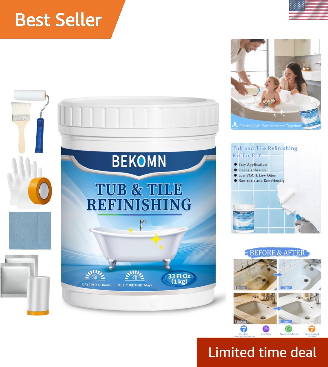 Tile Paint, Tub and Tile Refinishing Kit, Water-based Bathtub Paint with Tool…