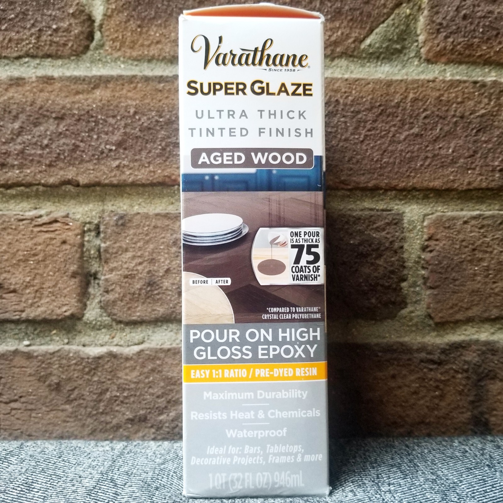 Varathane Epoxy Resin Super Glaze Pour-On High Gloss Quart Kit 32 oz Aged Wood