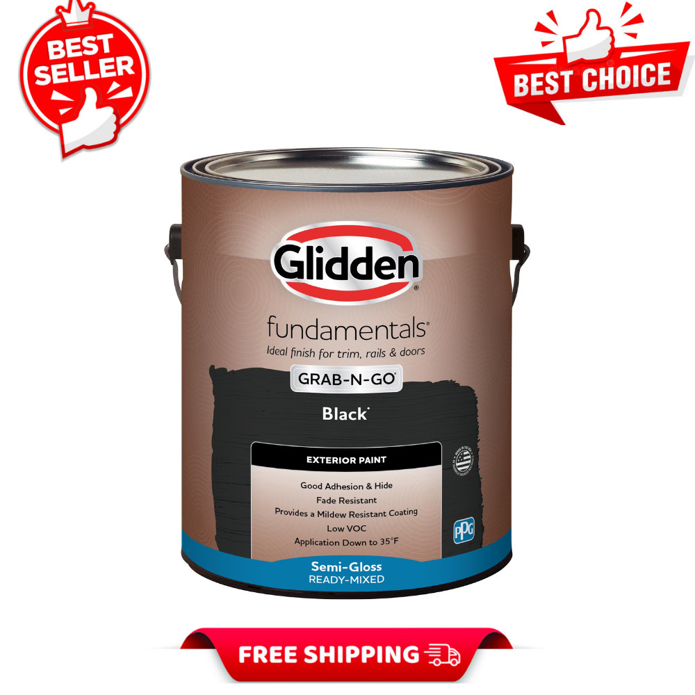 Glidden Fundamentals Exterior Paint Black Semi-Gloss 1 Gallon Outdoor Trim Door