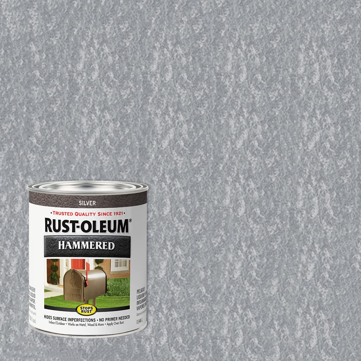Rust-Oleum 7213502 Stops Rust Hammered Finish Quart (Pack of 1), Silver