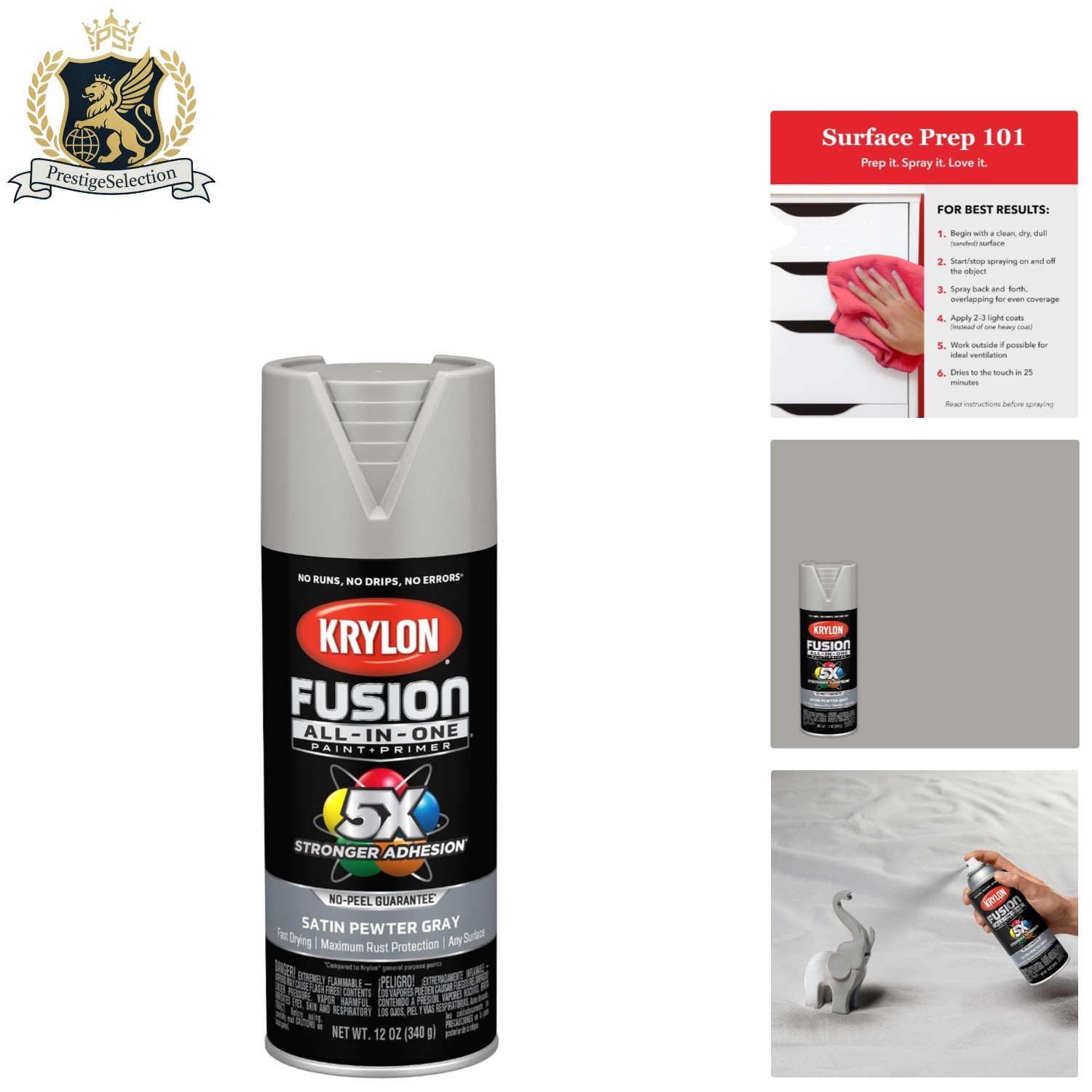 12 Oz All-In-One Satin Spray Paint – Pewter Gray, Rust Resistant Finish