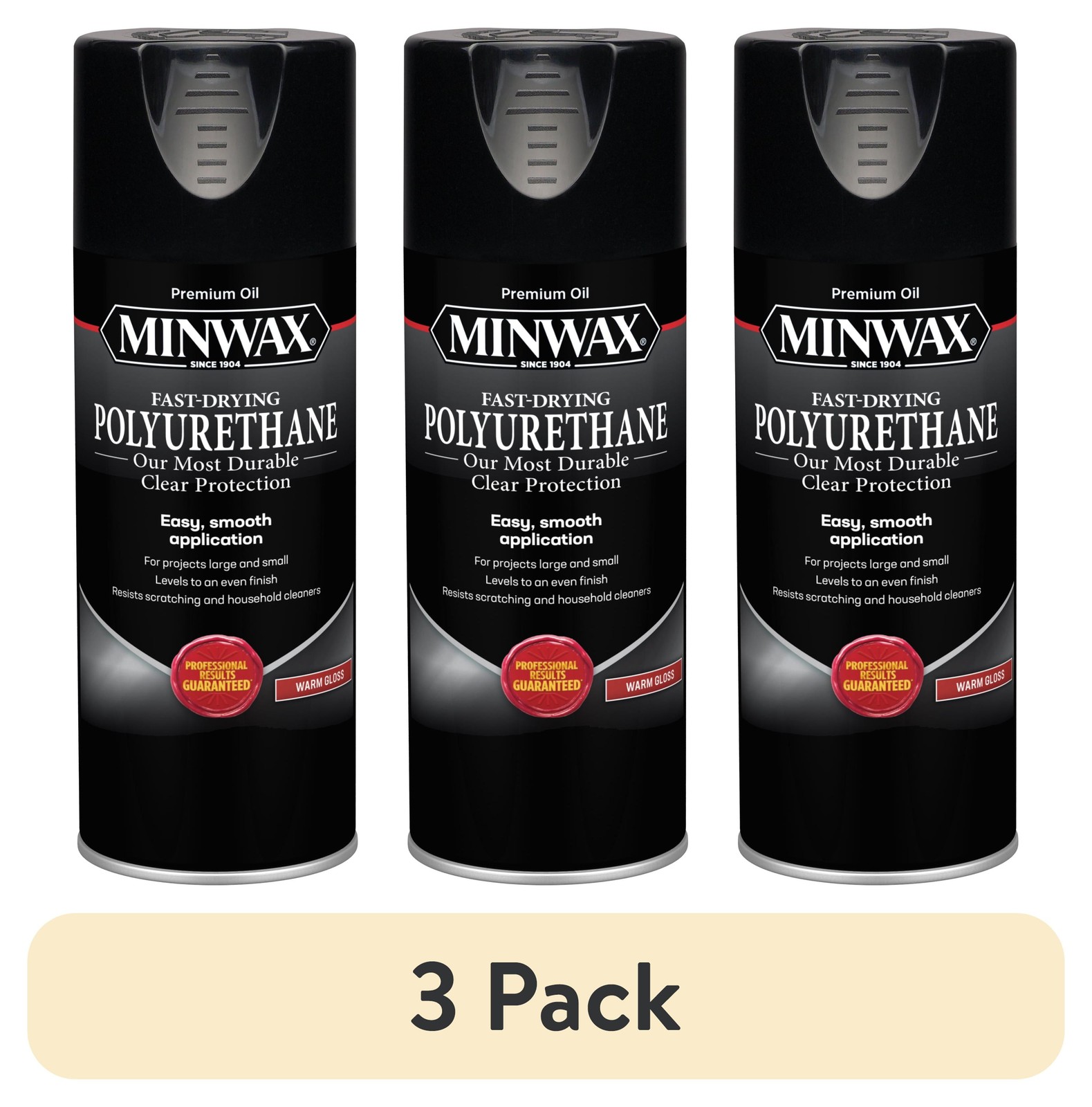 (3 Pack) Clear Polyurethane – Fast-Drying, Warm Gloss Finish, 11.5 oz Each
