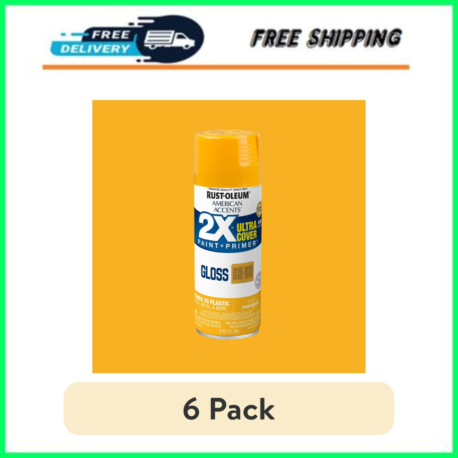 6 Pack Rust-Oleum Marigold Gloss Spray Paint American Accents 2X 12oz