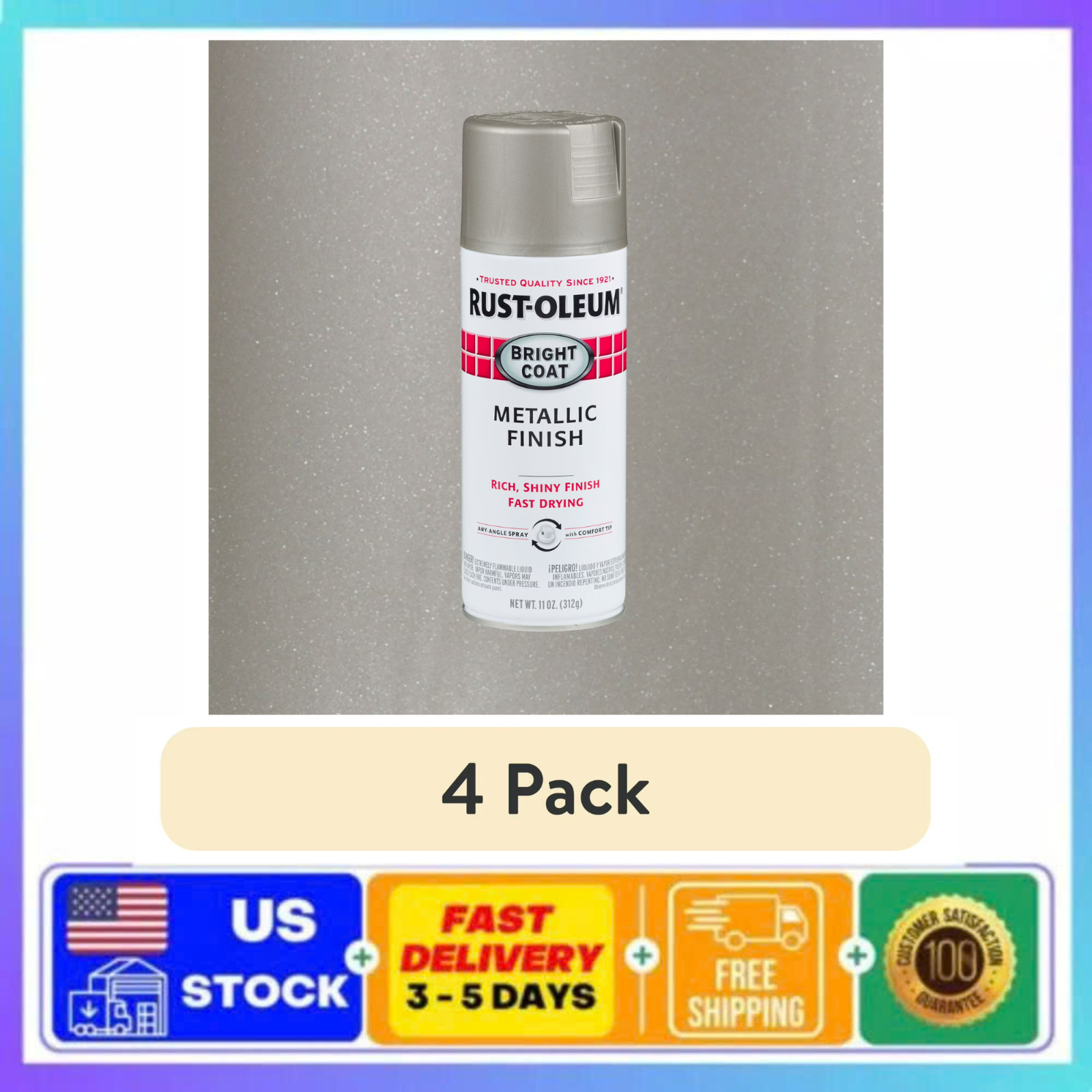 4 Pack Rust-Oleum Bright Coat Metallic Spray Paint Aluminum 11 oz Shiny 7715830