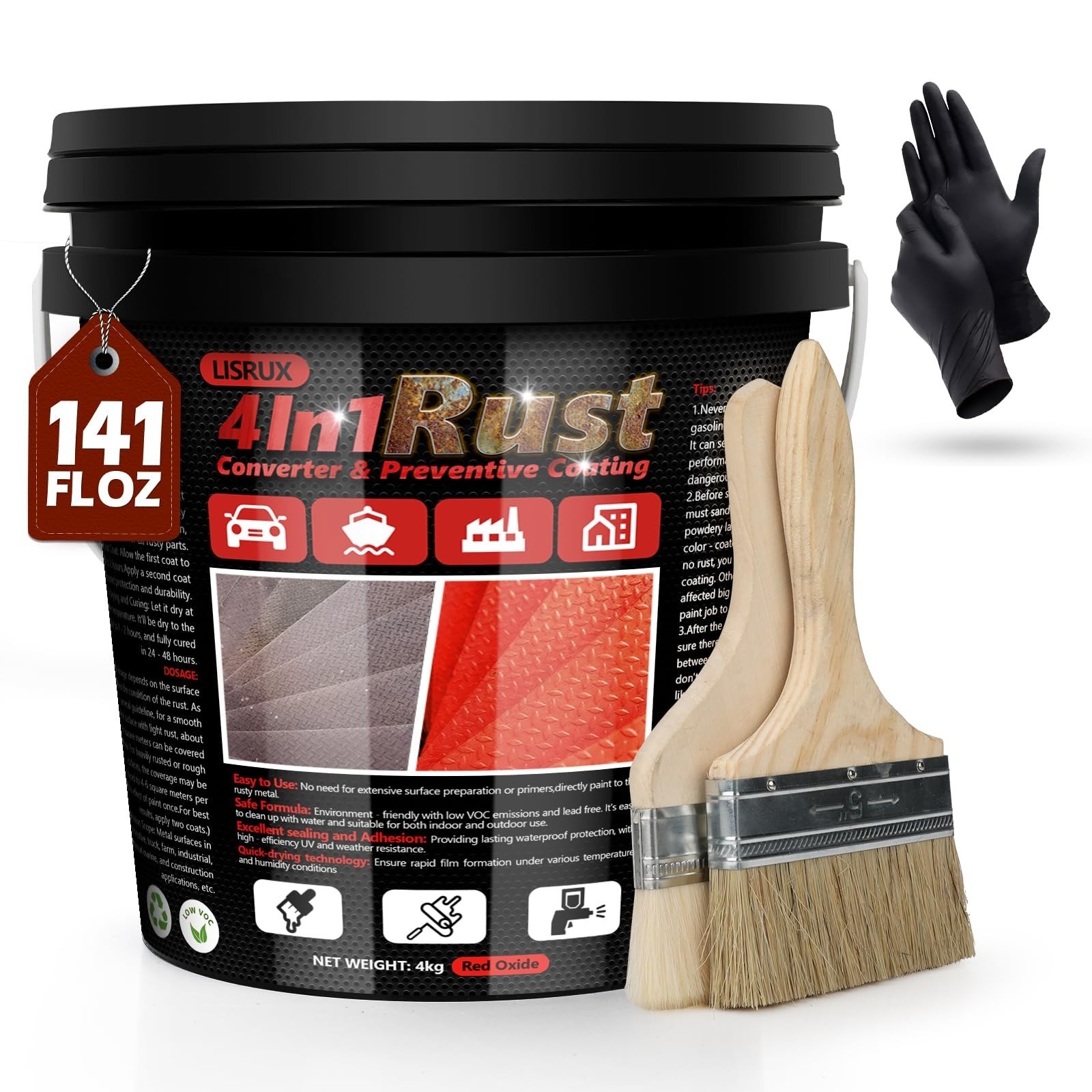 Rust Converter & Metal Primer, 141 Fl Oz Black Rust Inhibitor Paint for Metal, A