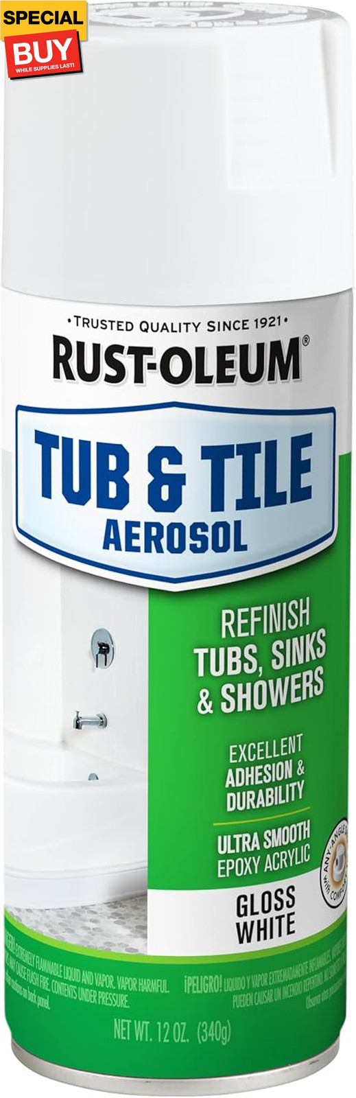 280882 Tub & Tile Spray Paint, 12 oz, Gloss White