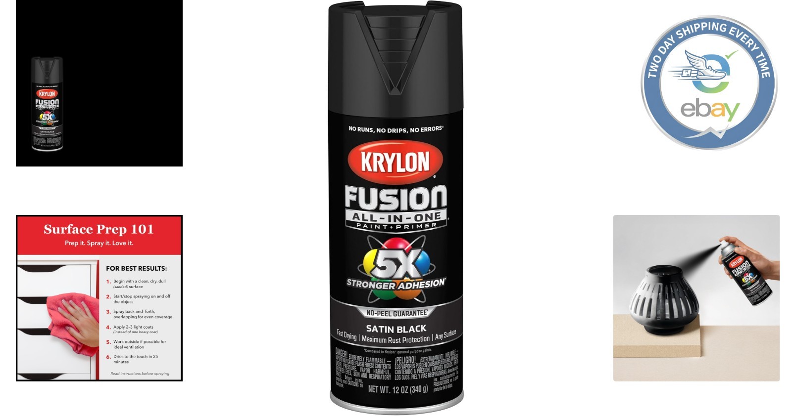 Rust Resistant 12oz Satin Black Adhesive Spray Paint for Indoor/Outdoor Projects