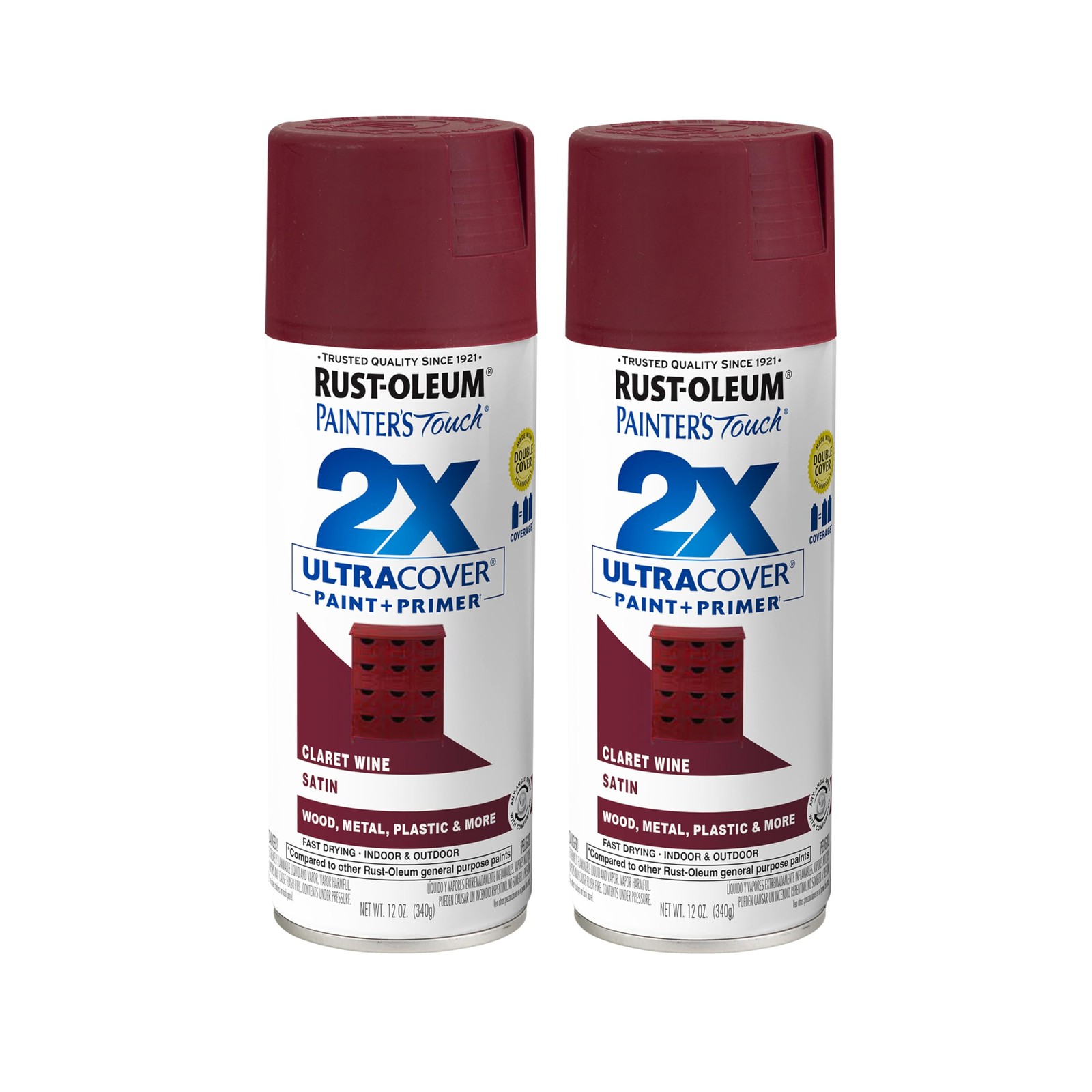 334062-2PK Painter’S Touch 2X Ultra Cover Spray Paint, 12 Oz, Satin Claret Wine,