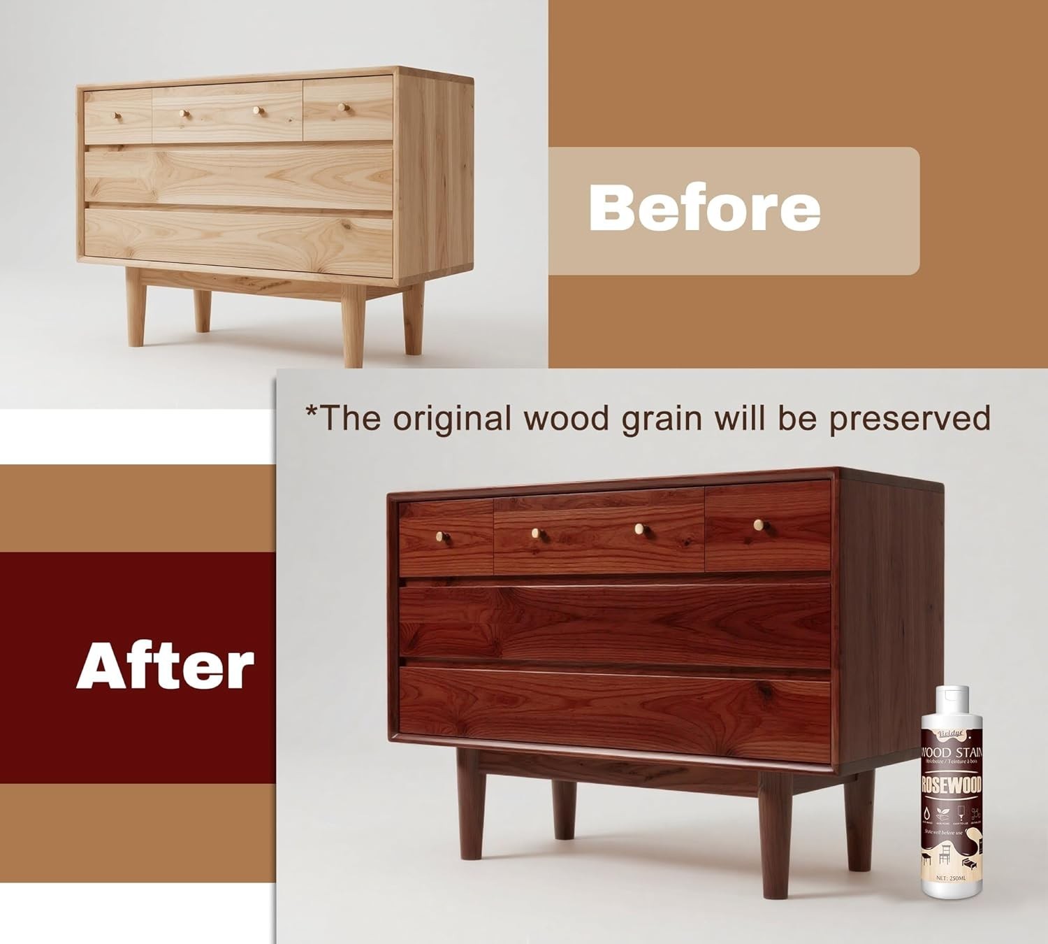 Wood Stain, 8.5Oz/250Ml Water Based Wood Stain for Indoor and Outdoor Furniture,